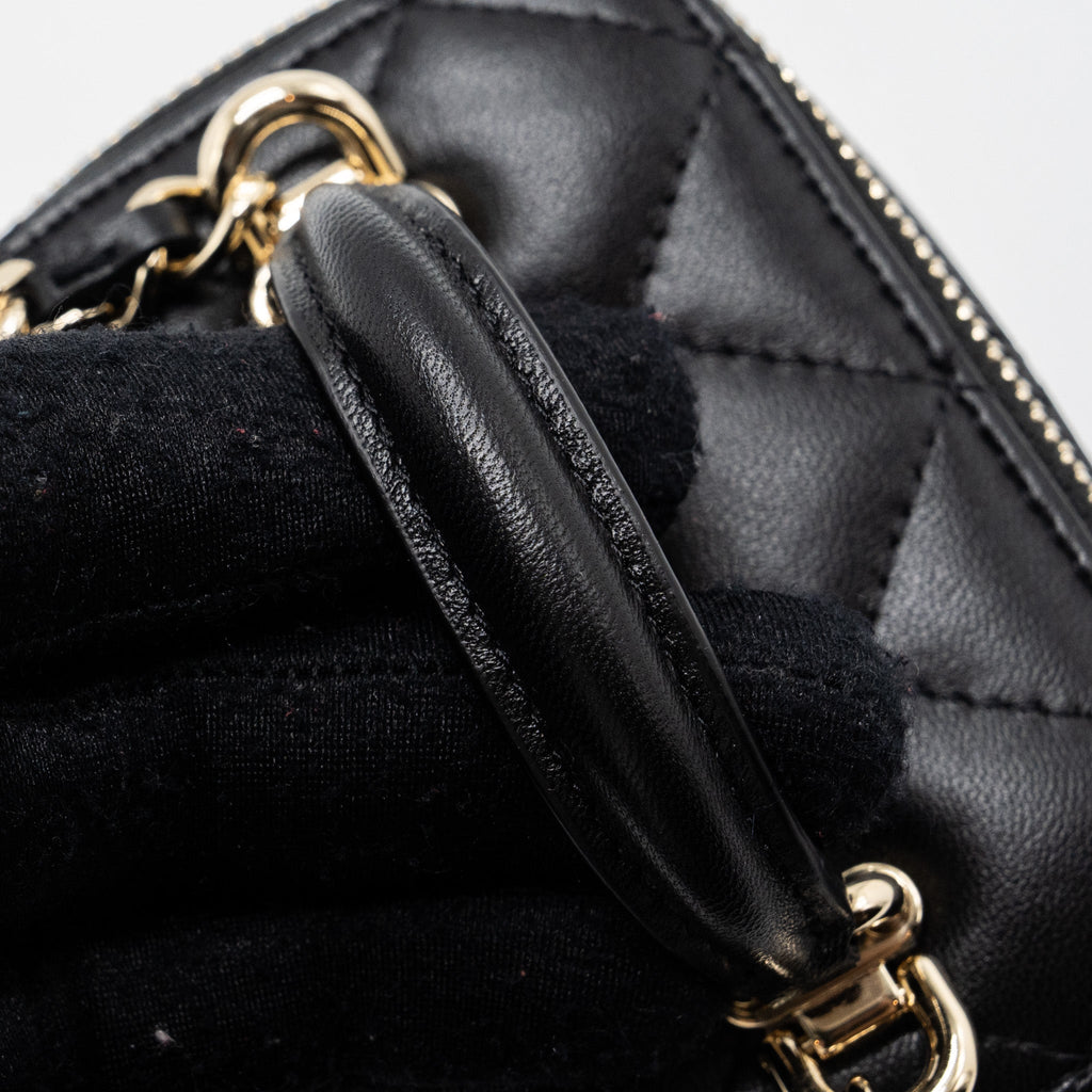 CHANEL TOP HANDLE MINI VANITY CASE WITH CHAINS LAMBSKIN BLACK LGHW