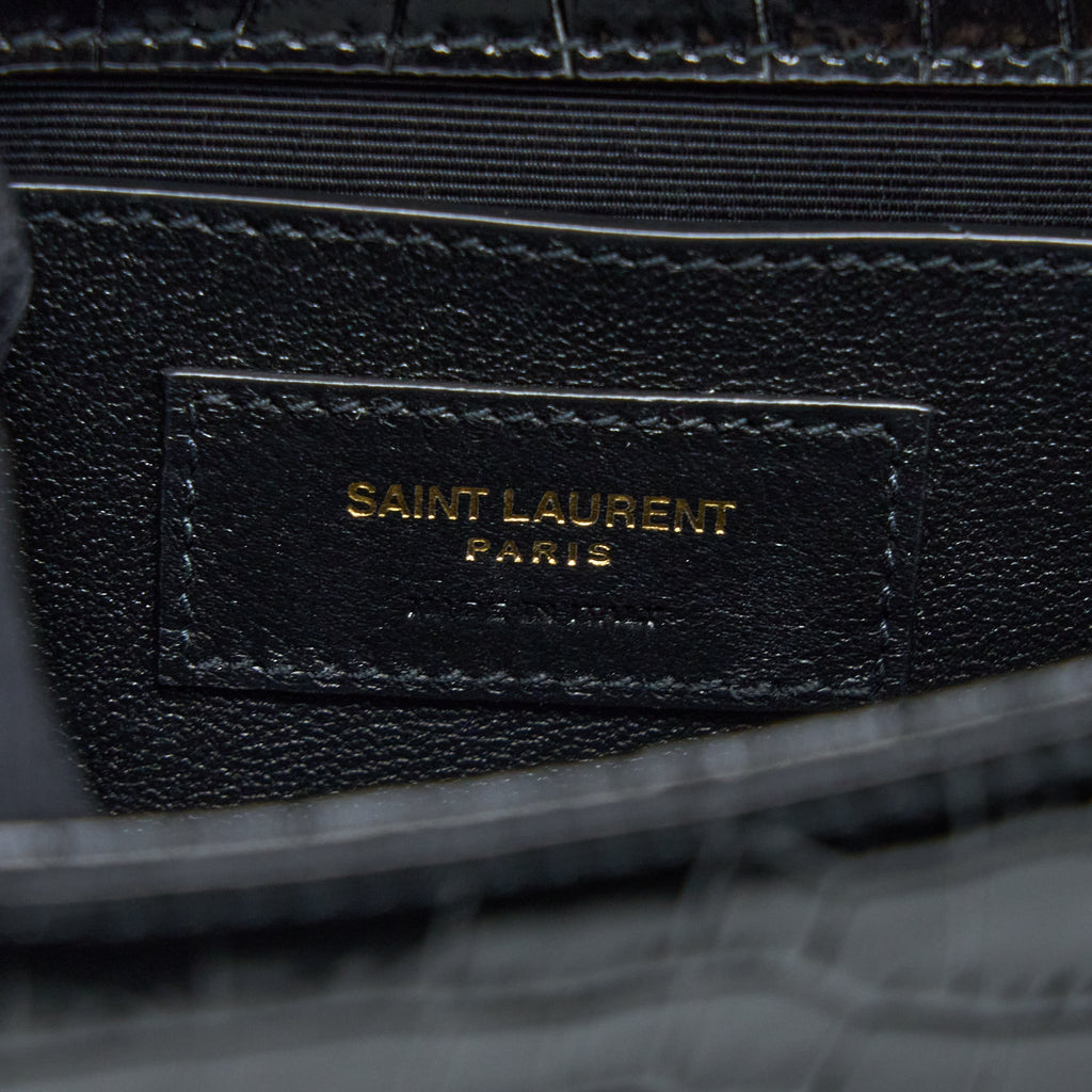 SAINT LAURENT KATE BAG CROC EMBOSSED CALFSKIN BLACK GHW