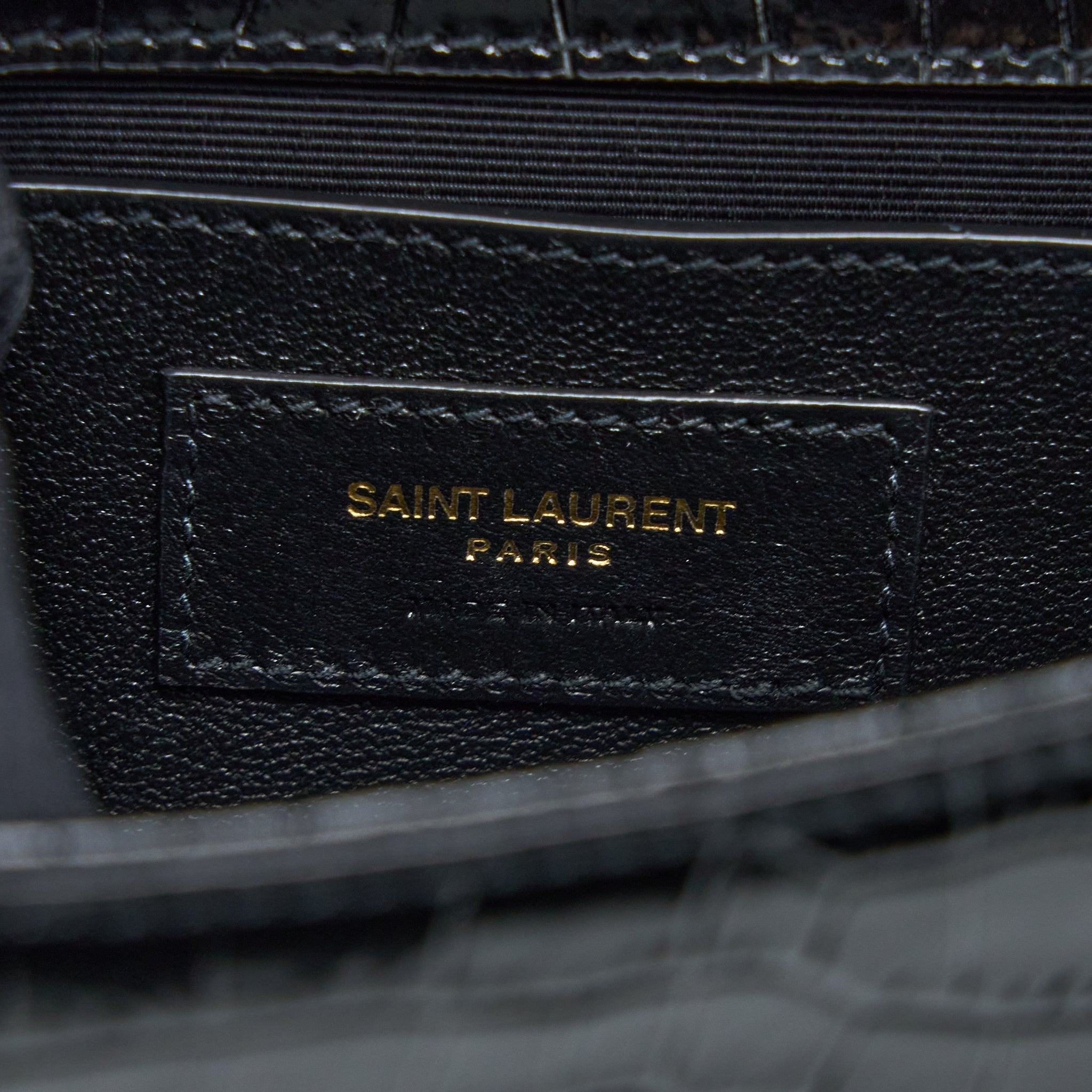 SAINT LAURENT KATE BAG CROC EMBOSSED CALFSKIN BLACK GHW