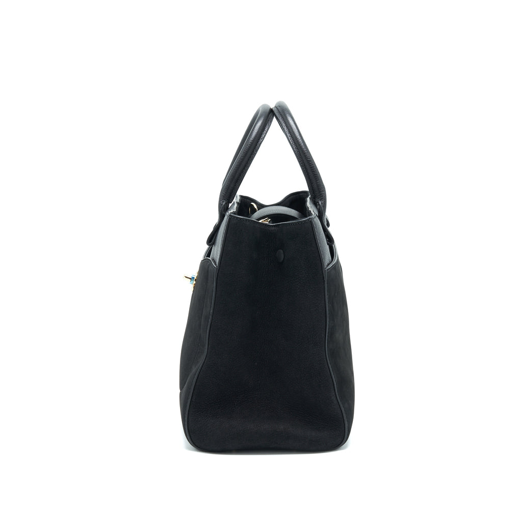 CHANEL SUEDE LEATHER TOTE BAG BLACK LGHW