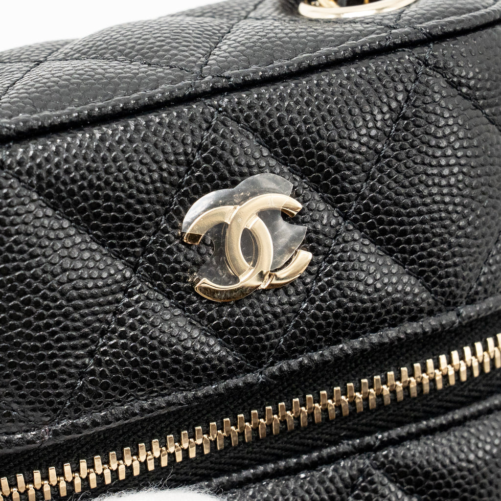 CHANEL CLASSIC VANITY PHONE HOLDER WITH CHAIN CAVIAR BLACK LGHW