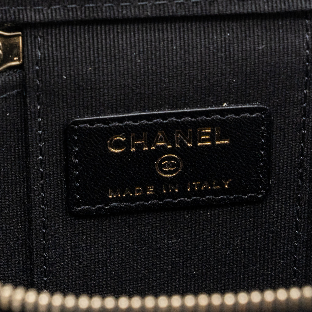 CHANEL TOP HANDLE MINI VANITY CASE WITH CHAINS LAMBSKIN BLACK LGHW