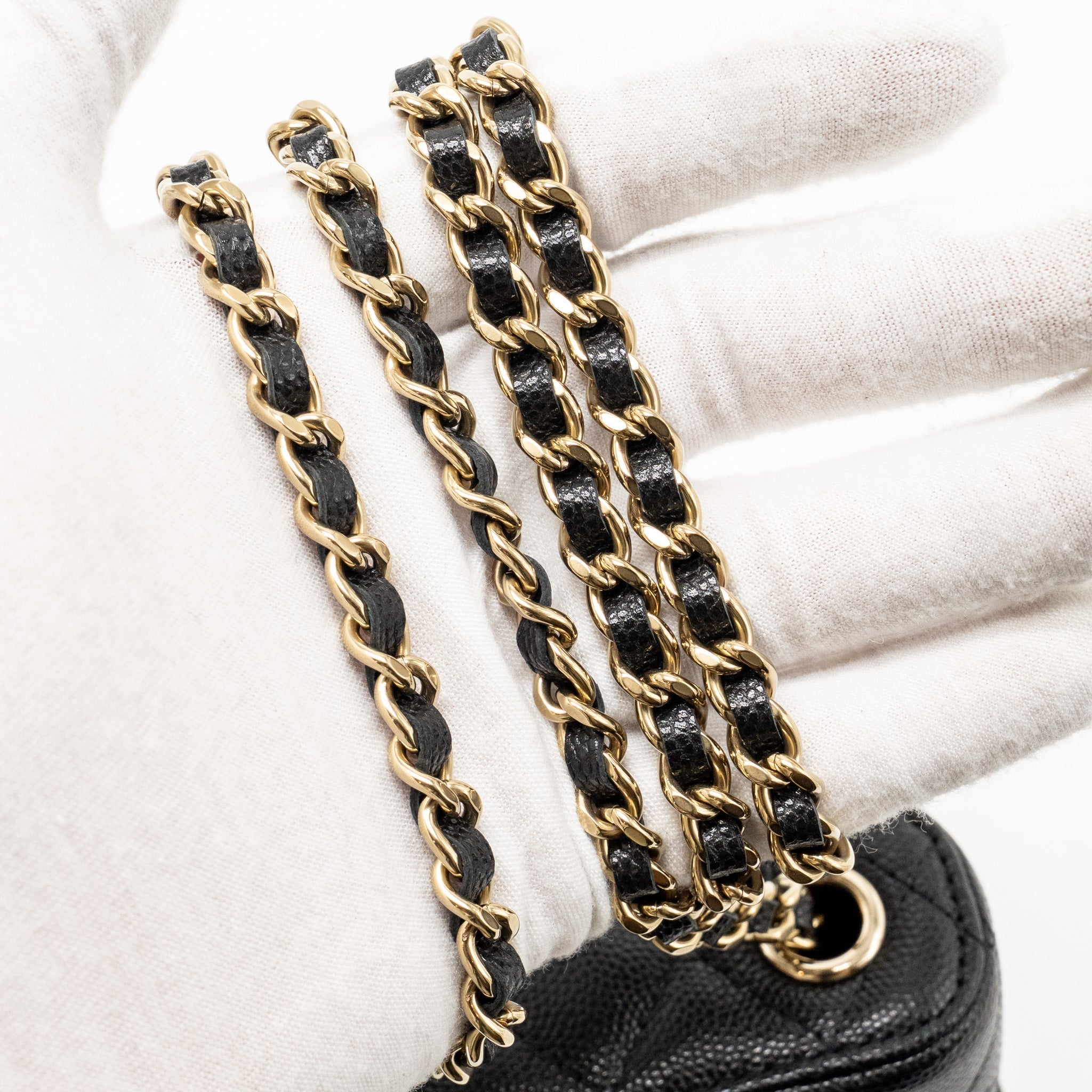 CHANEL CLASSIC VANITY PHONE HOLDER WITH CHAIN CAVIAR BLACK LGHW