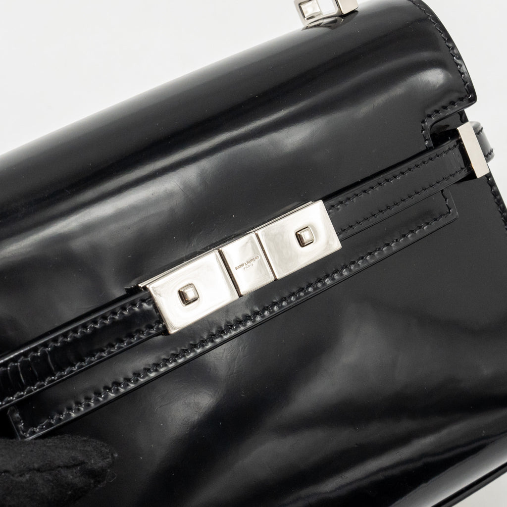 SAINT LAURENT MINI MANHATTAN SHOULDER BAG SHINY CALFSKIN BLACK SHW