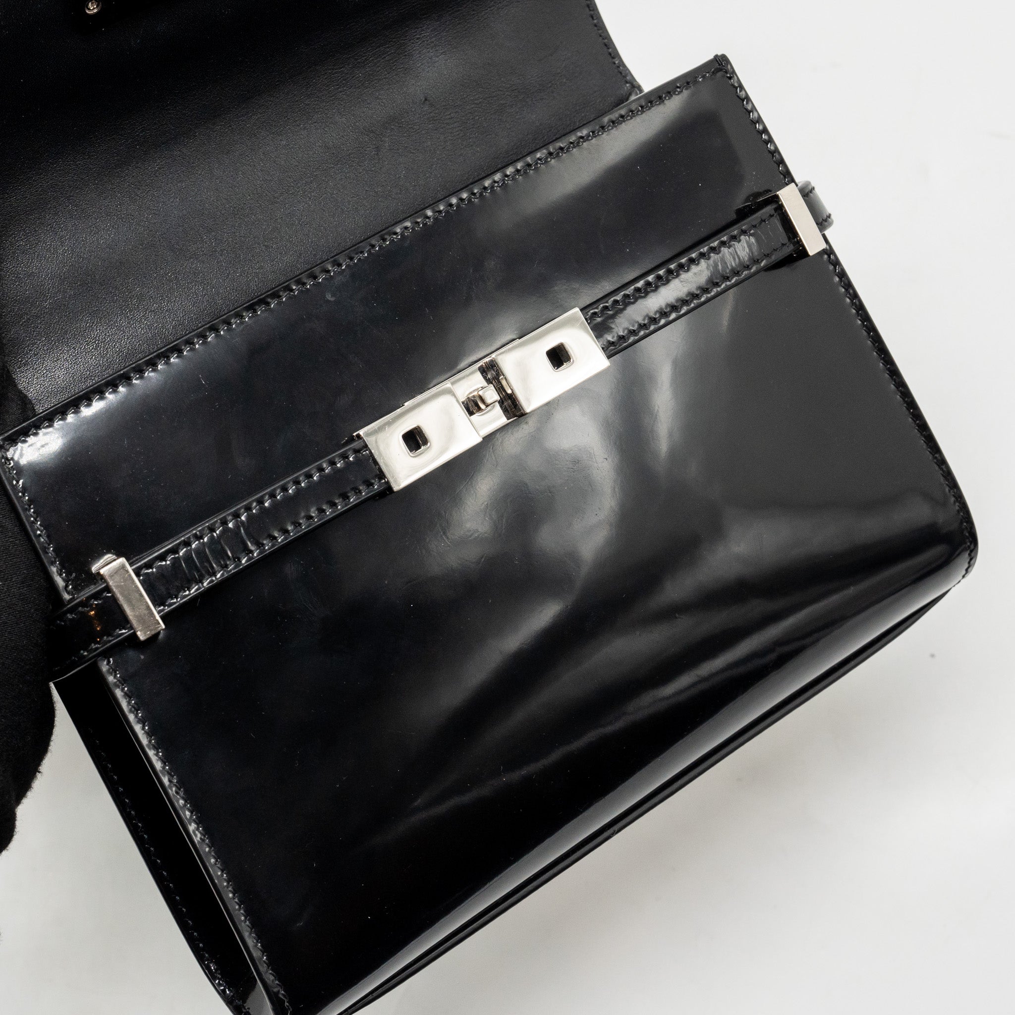 SAINT LAURENT MINI MANHATTAN SHOULDER BAG SHINY CALFSKIN BLACK SHW