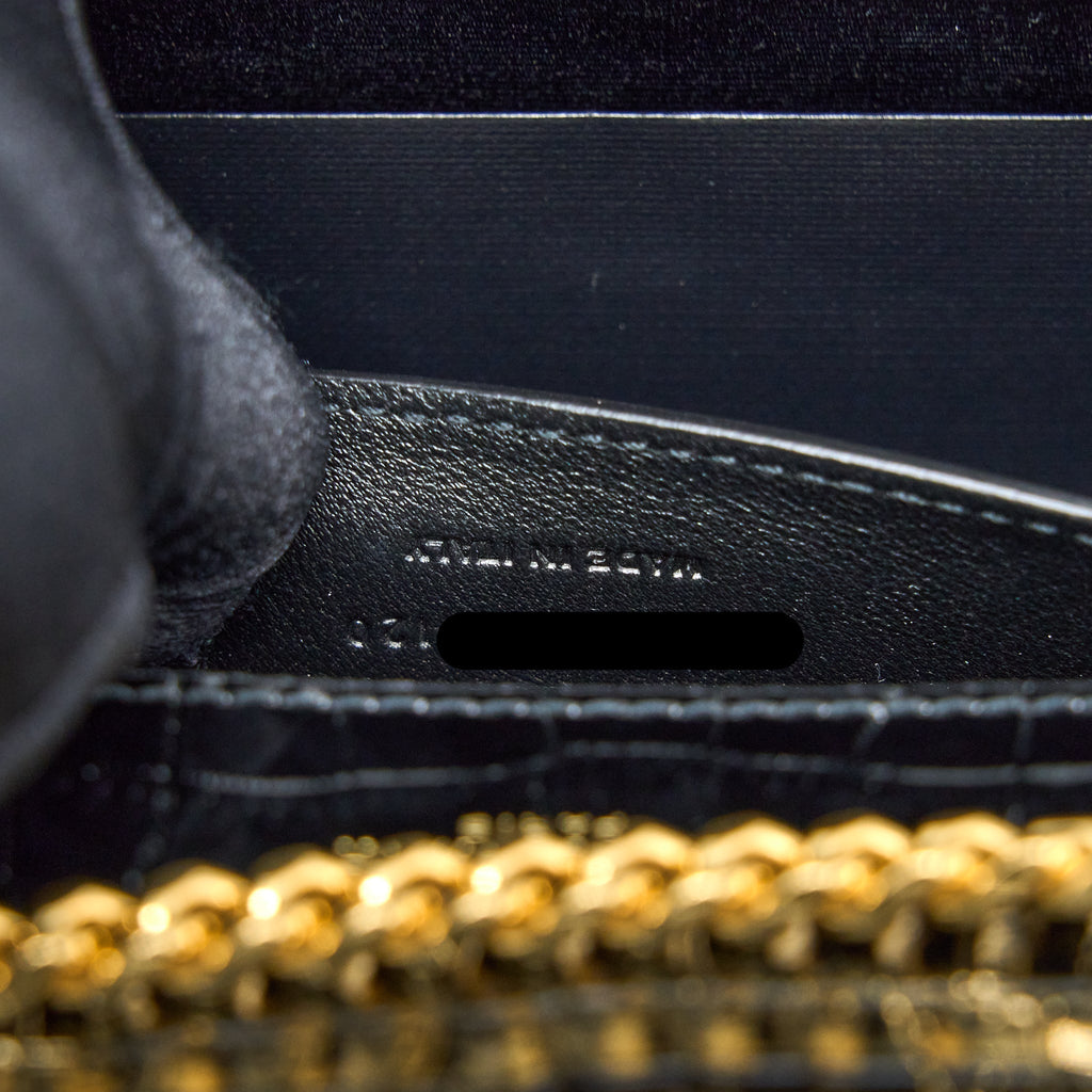 SAINT LAURENT KATE BAG CROC EMBOSSED CALFSKIN BLACK GHW