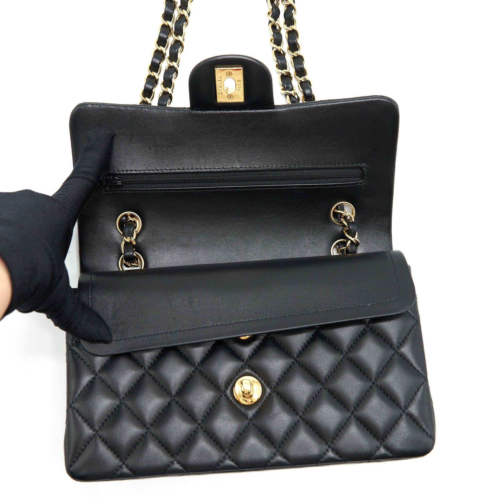 CHANEL SMALL CLASSIC DOUBLE FLAP BAG LAMBSKIN BLACK GHW