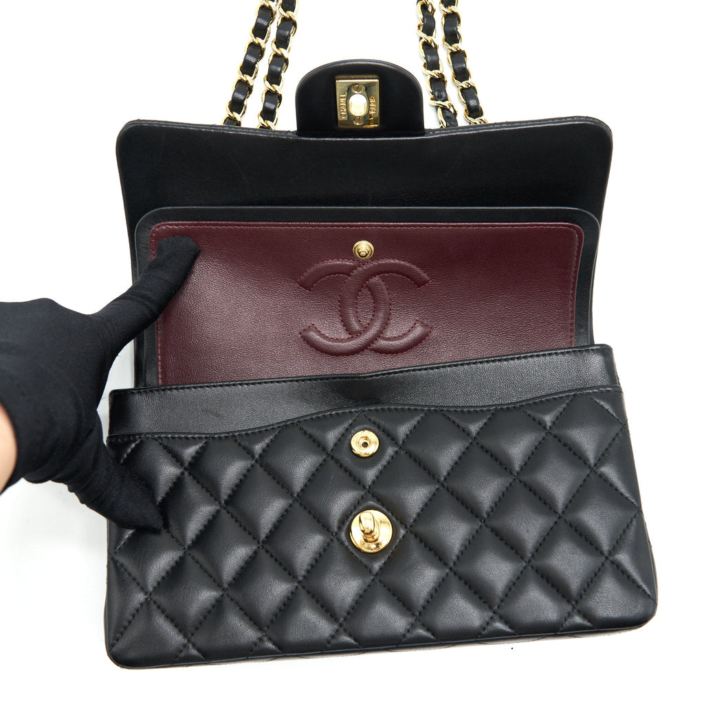 CHANEL SMALL CLASSIC DOUBLE FLAP BAG LAMBSKIN BLACK GHW