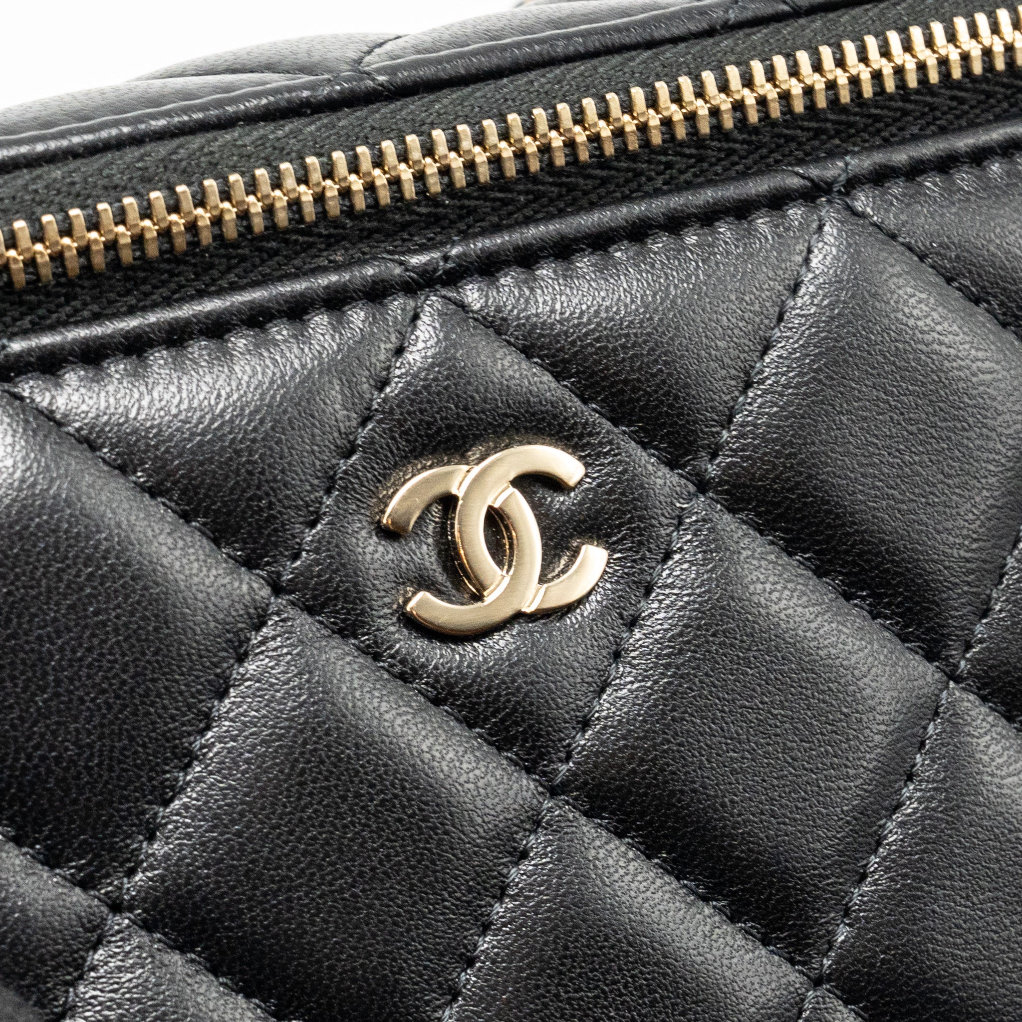 CHANEL LONG VANITY CASE WITH CHAIN LAMBSKIN BLACK LGHW