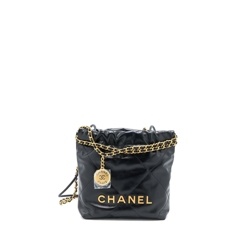 CHANEL 23S MINI 22 BAG AGED CALFSKIN BLACK BRUSHED GHW (MICROCHIP)