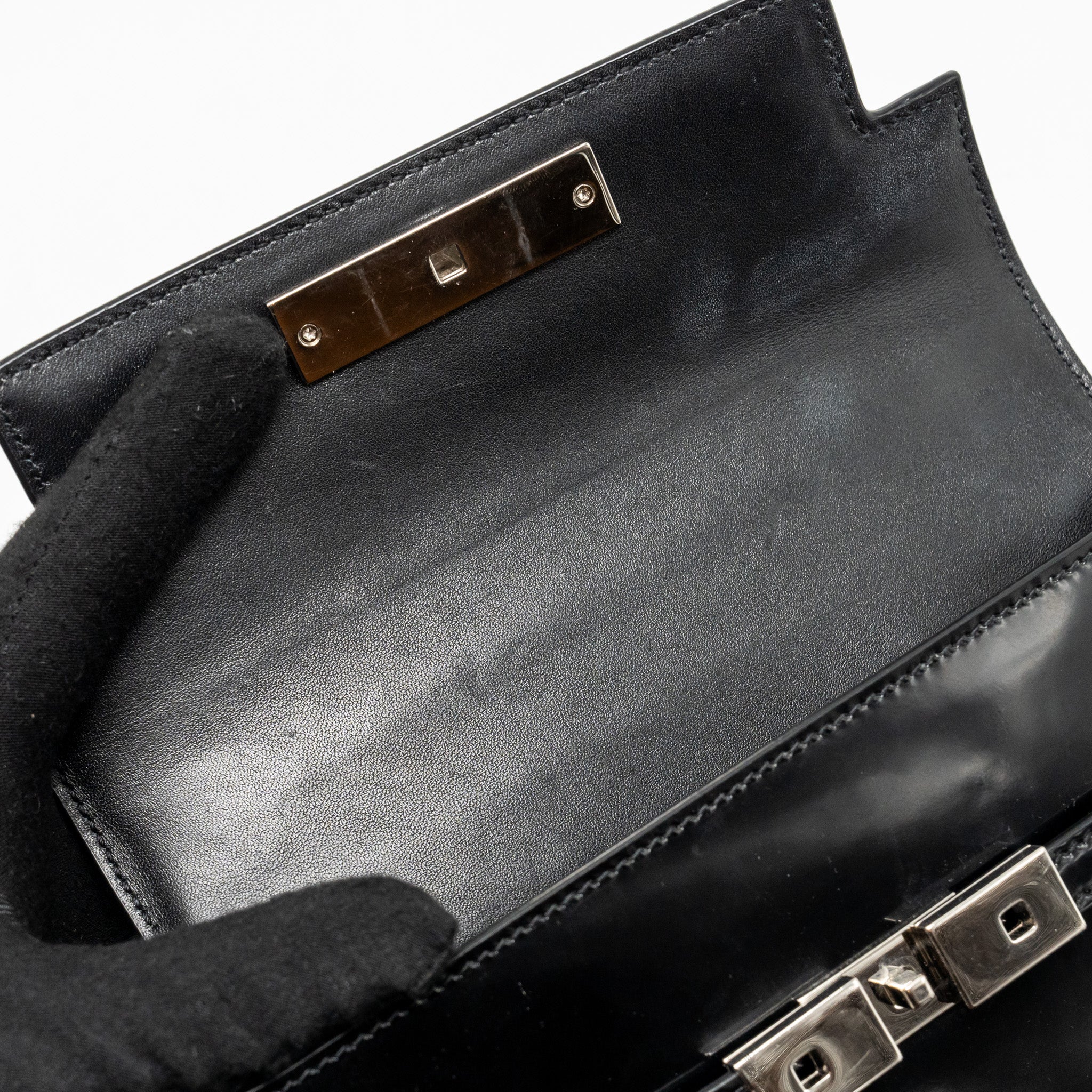 SAINT LAURENT MINI MANHATTAN SHOULDER BAG SHINY CALFSKIN BLACK SHW