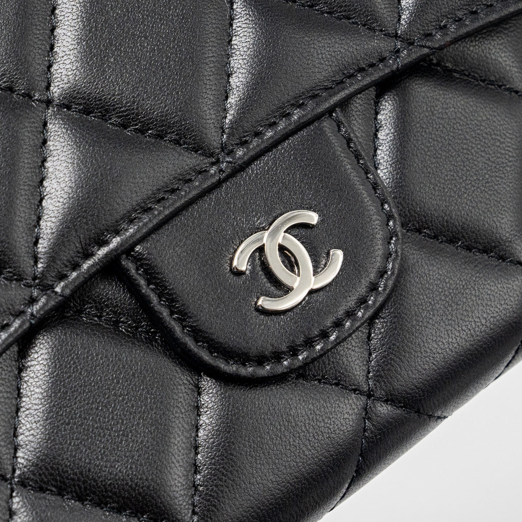 CHANEL CLASSIC COMPACT LONG WALLET LAMBSKIN BLACK SHW
