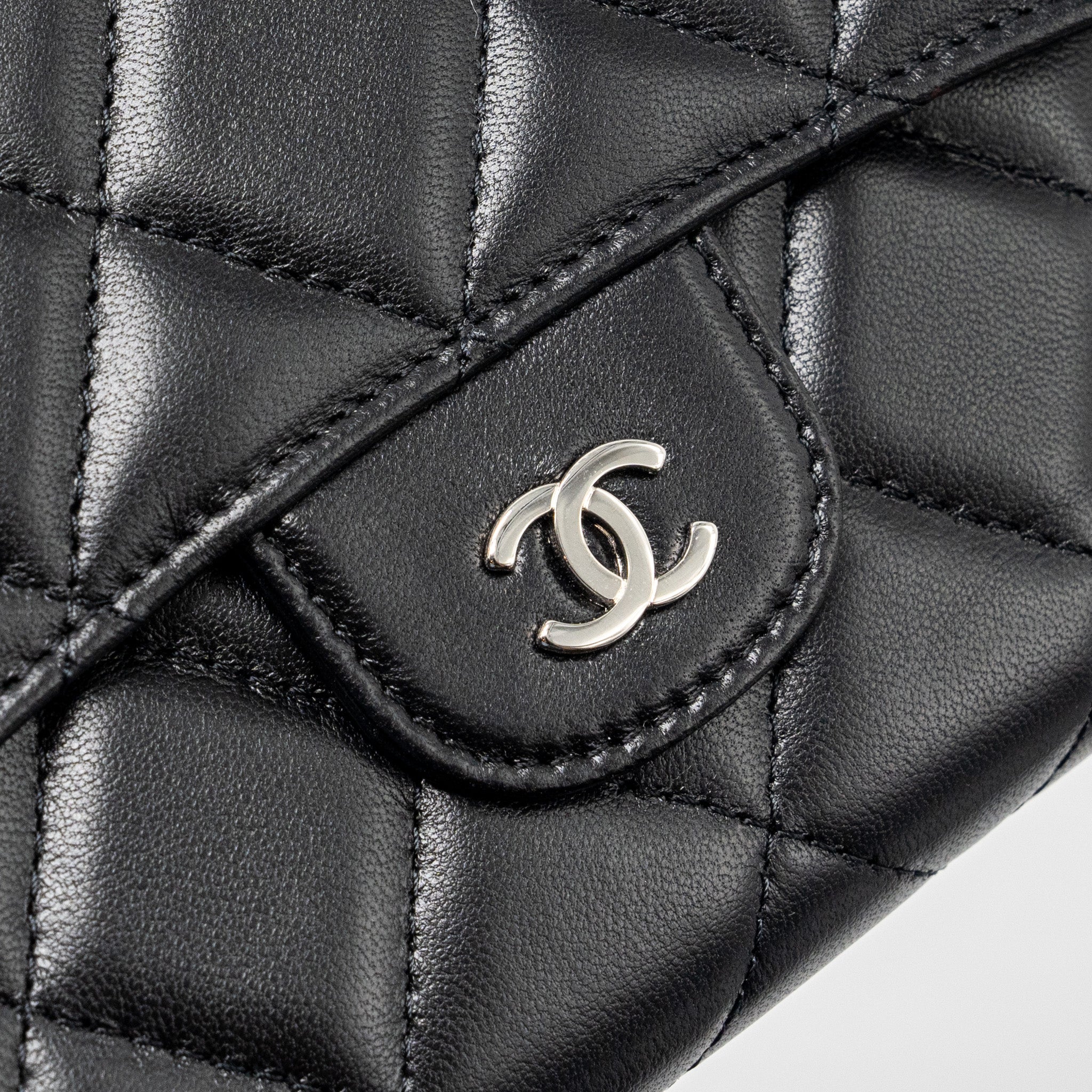 CHANEL CLASSIC COMPACT LONG WALLET LAMBSKIN BLACK SHW