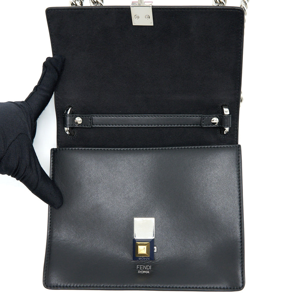 FENDI KAN I CALFSKIN BLACK SHW WITH AN EXTRA BAG CHARM