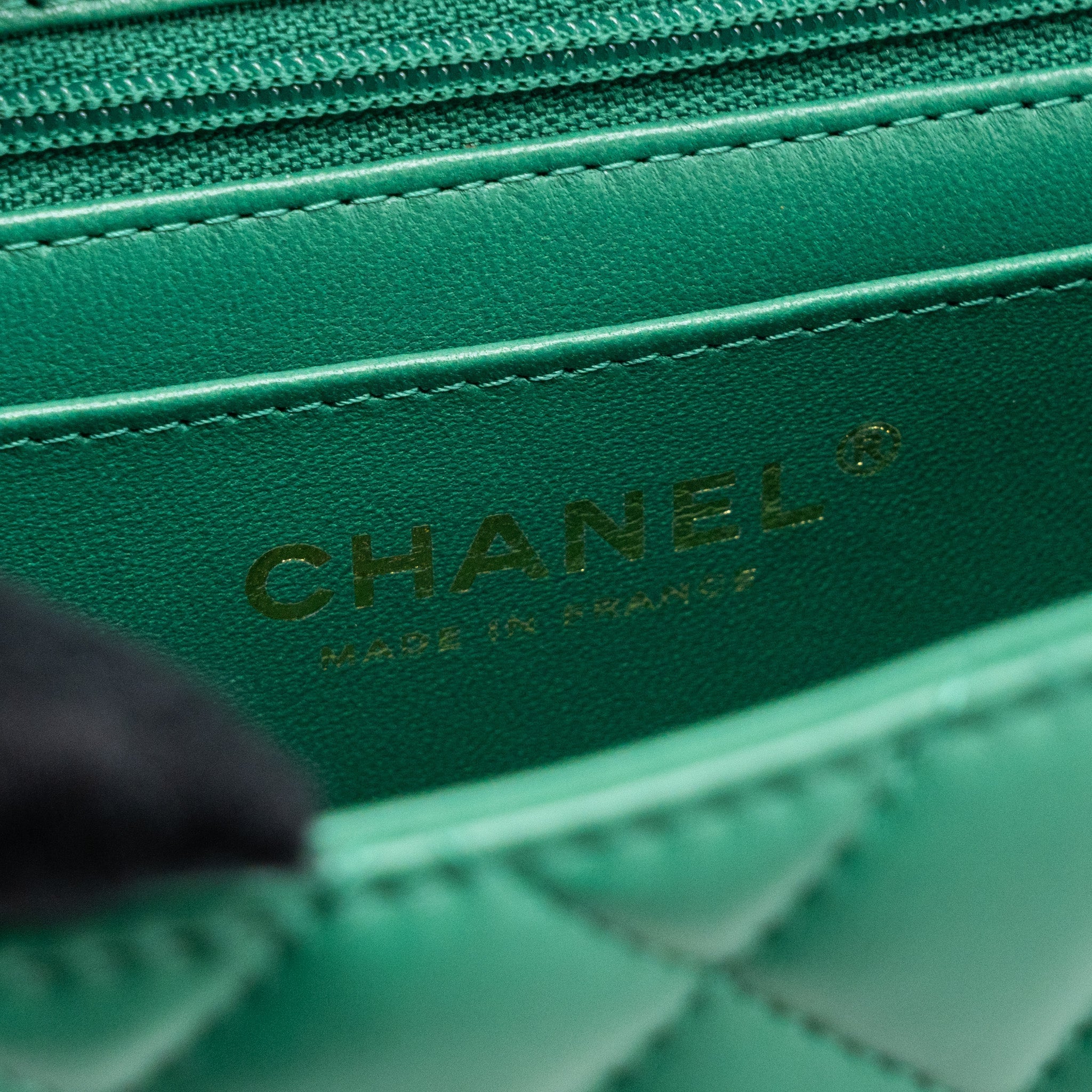 CHANEL TOP HANDLE MINI FLAP BAG WITH CHAIN LAMBSKIN GREEN LGHW (MICROCHIP)