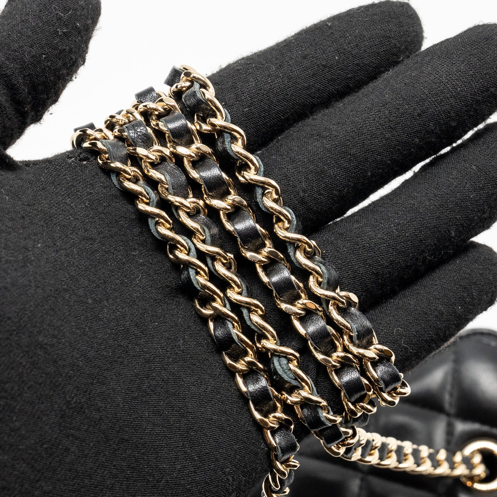 CHANEL LONG VANITY CASE WITH CHAIN LAMBSKIN BLACK LGHW