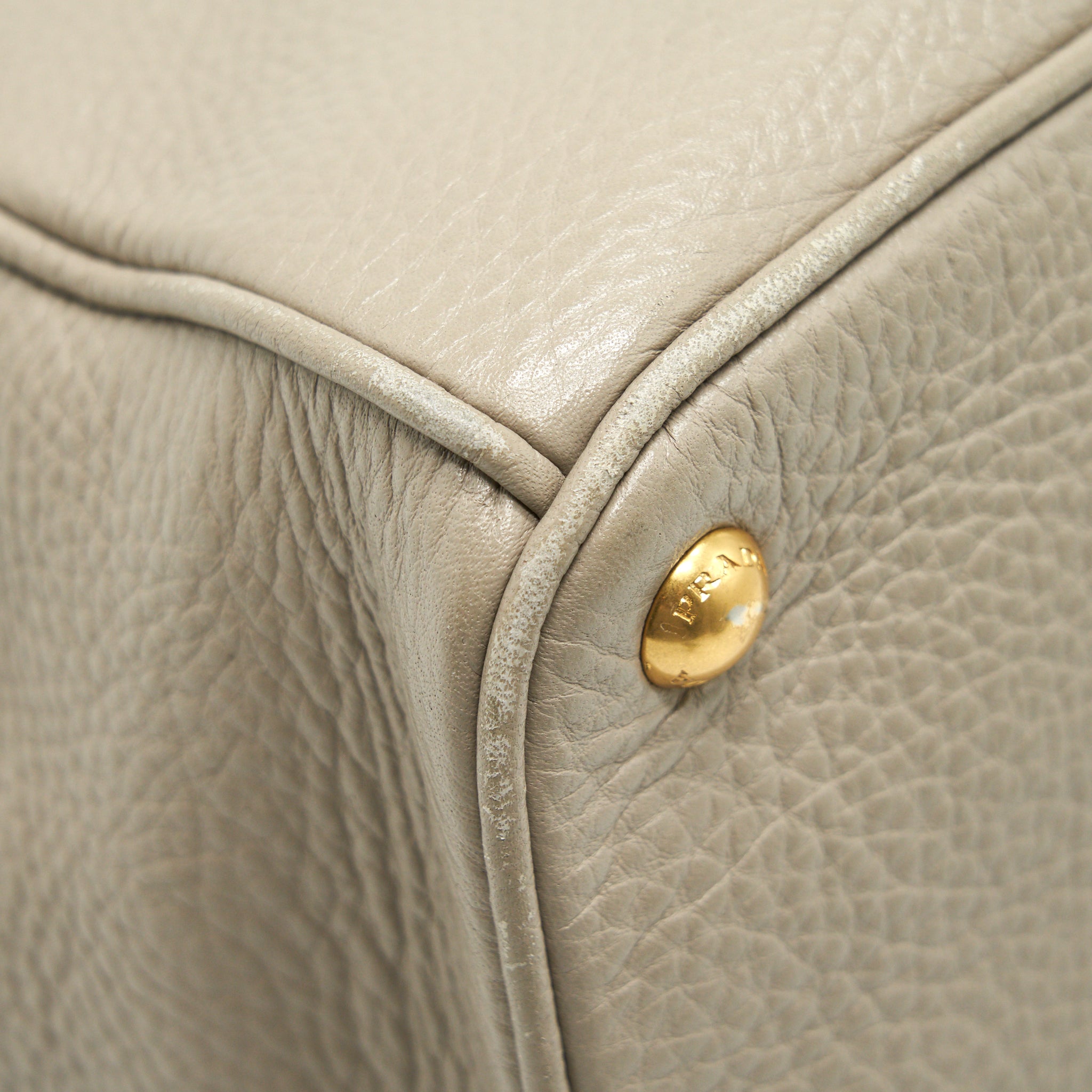 PRADA GRAINED CALFSKIN DOUBLE ZIP TOTE BAG LIGHT GREY GHW