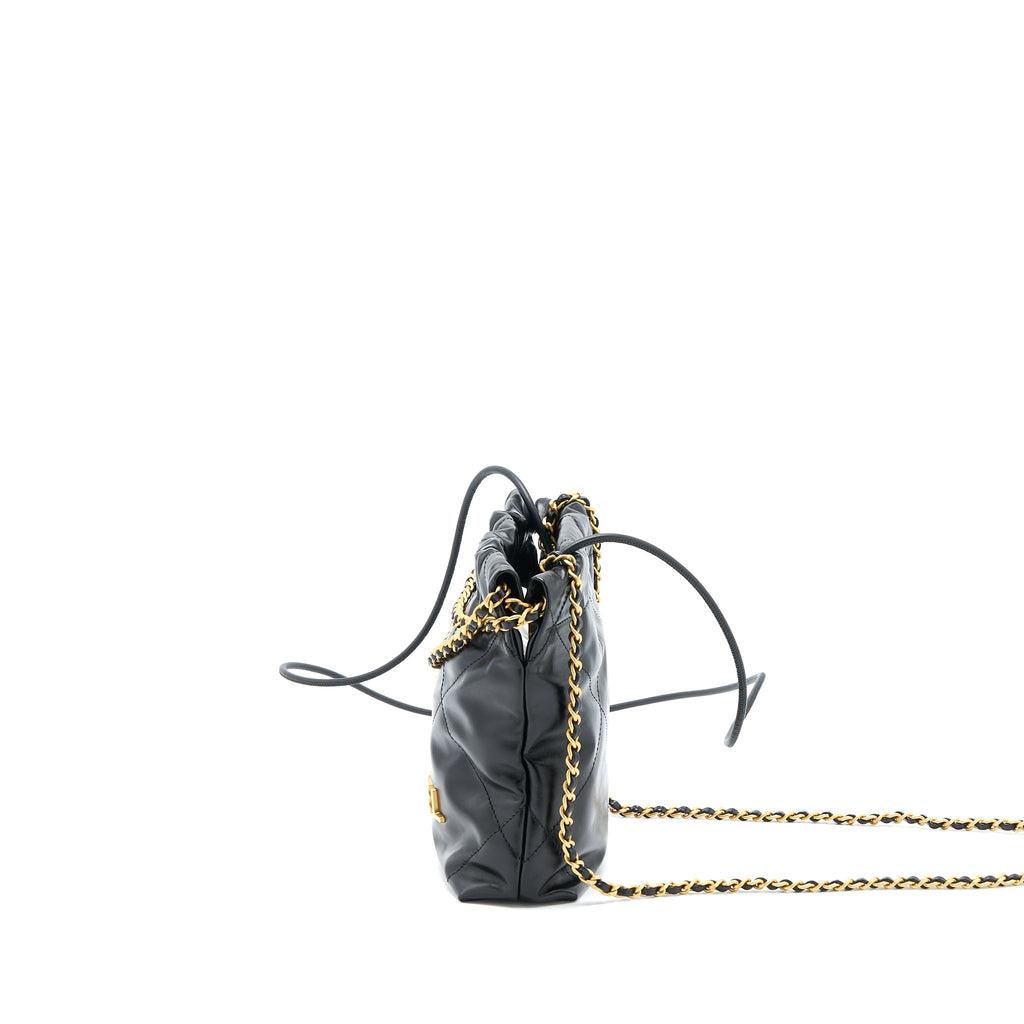 CHANEL 23S MINI 22 BAG AGED CALFSKIN BLACK BRUSHED GHW (MICROCHIP)