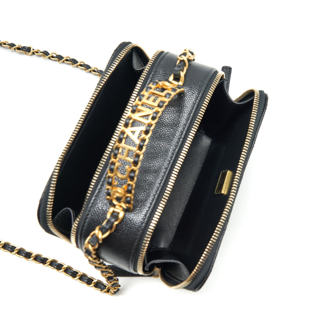 CHANEL 22S LETTER TOP HANDLE SMALL VANITY CASE CAVIAR BLACK BRUSHED GHW (MICROCHIP)