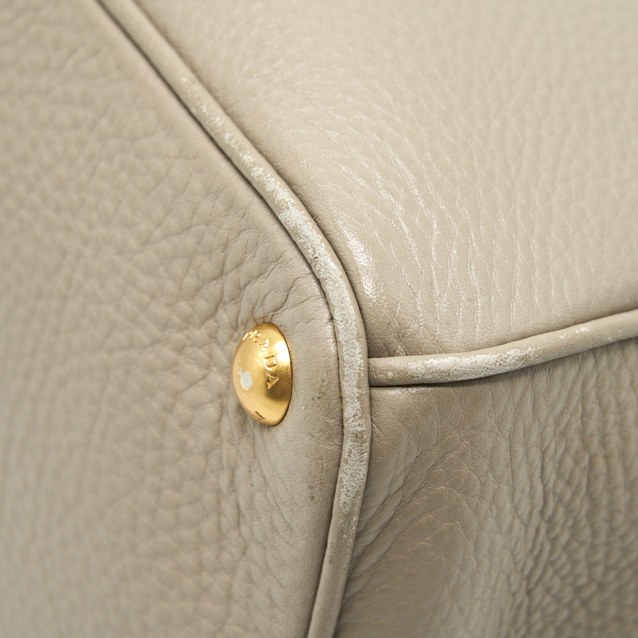 PRADA GRAINED CALFSKIN DOUBLE ZIP TOTE BAG LIGHT GREY GHW