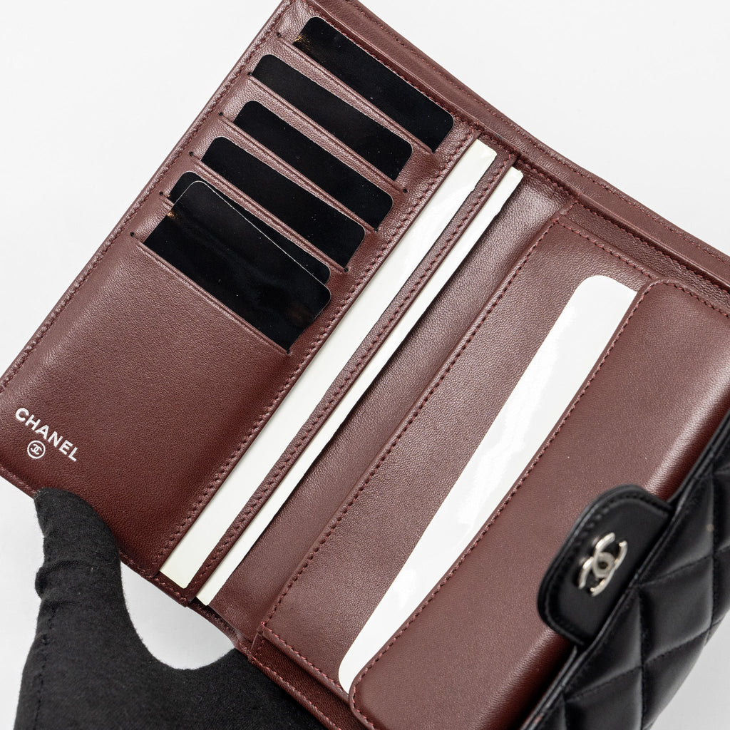 CHANEL CLASSIC COMPACT LONG WALLET LAMBSKIN BLACK SHW
