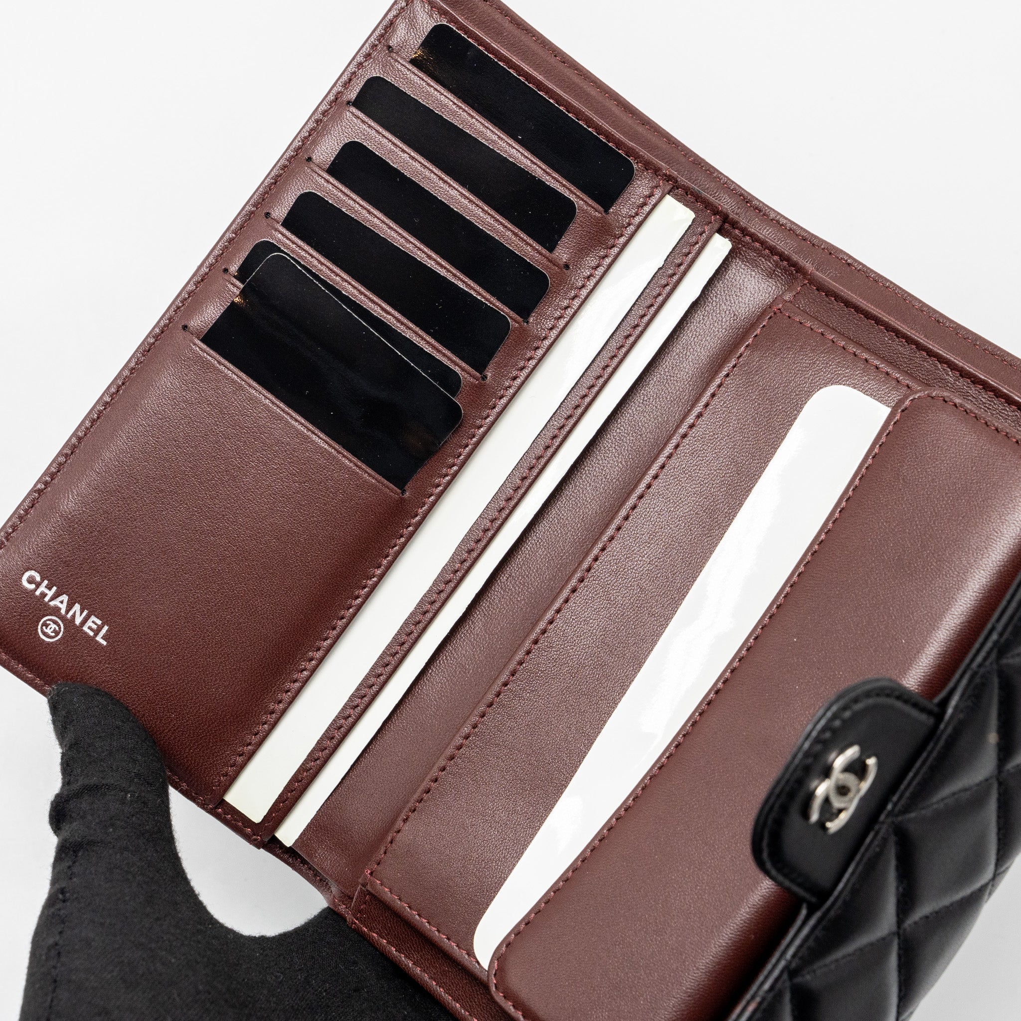CHANEL CLASSIC COMPACT LONG WALLET LAMBSKIN BLACK SHW