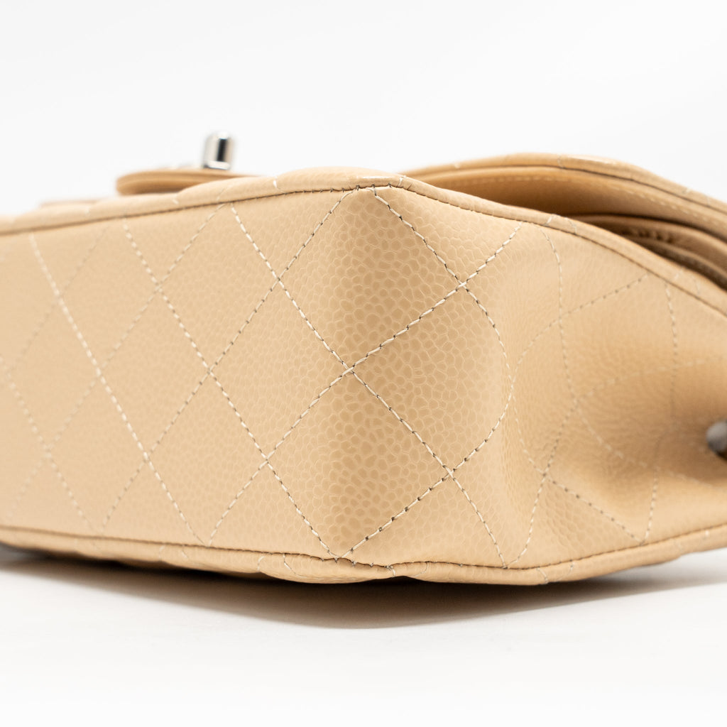 CHANEL SMALL CLASSIC DOUBLE FLAP BAG CAVIAR BEIGE SHW (MICROCHIP)