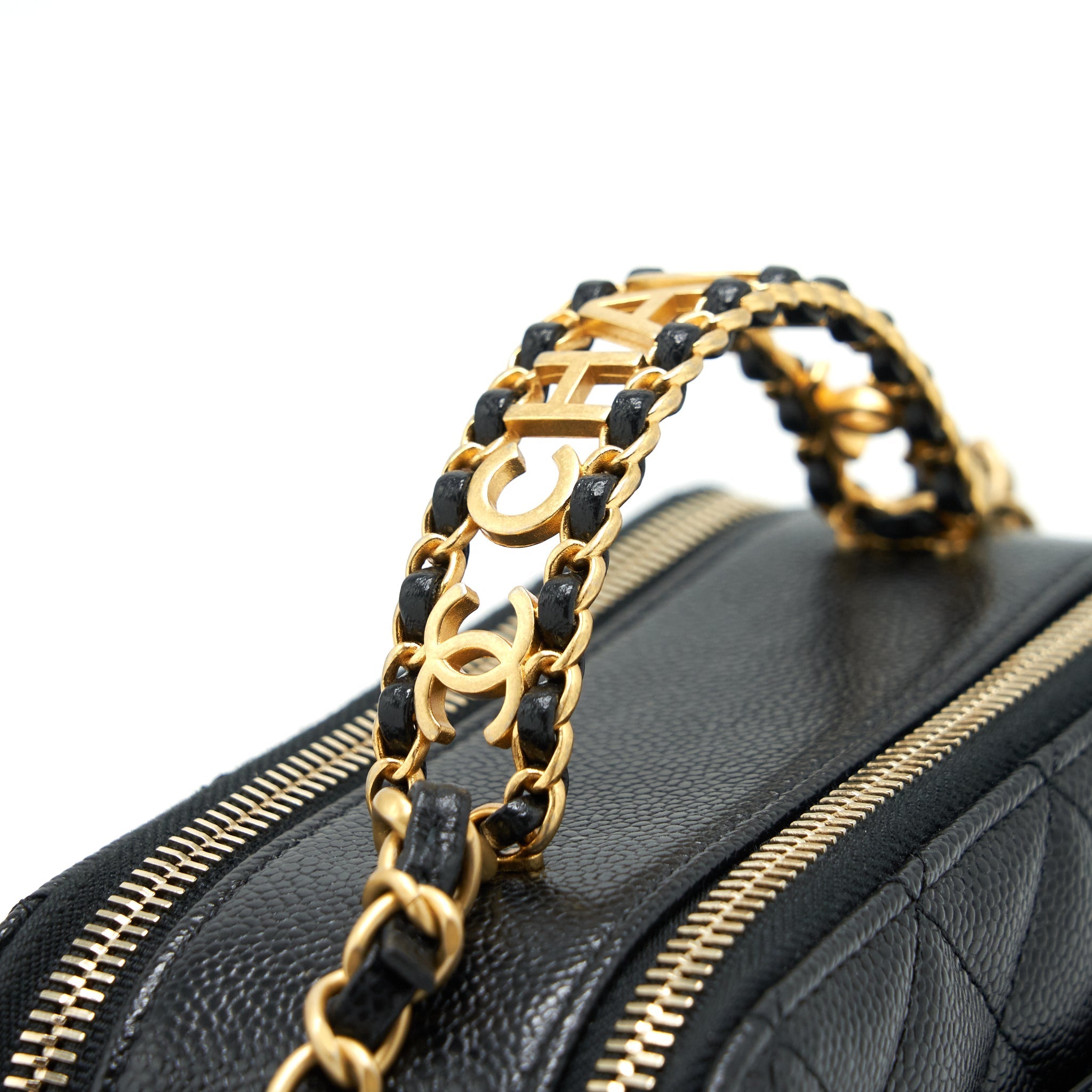 CHANEL 22S LETTER TOP HANDLE SMALL VANITY CASE CAVIAR BLACK BRUSHED GHW (MICROCHIP)