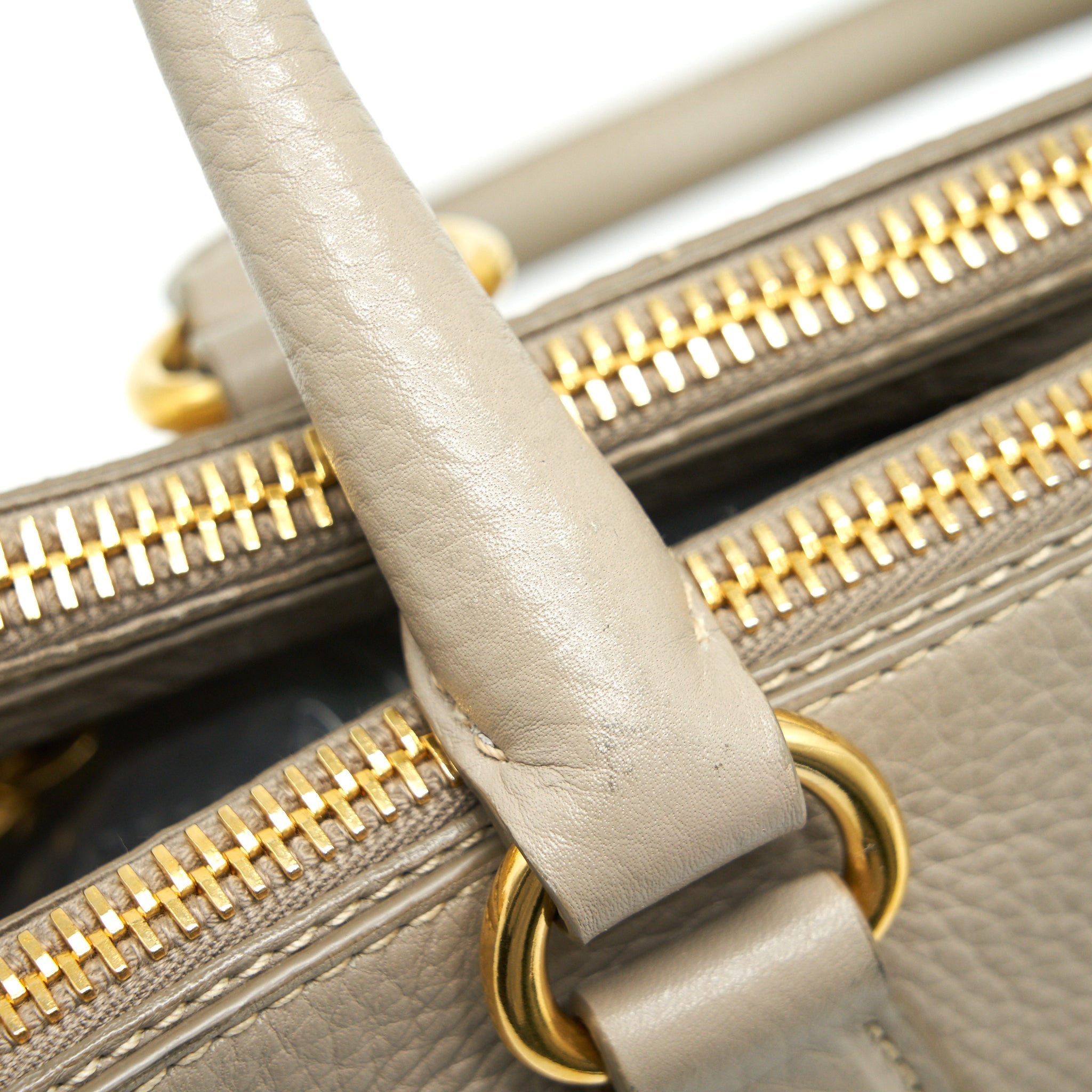 PRADA GRAINED CALFSKIN DOUBLE ZIP TOTE BAG LIGHT GREY GHW