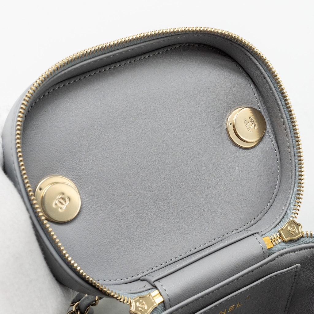 CHANEL TRENDY CC TOP HANDLE VANITY WITH CHAIN LAMBSKIN GREY LGHW