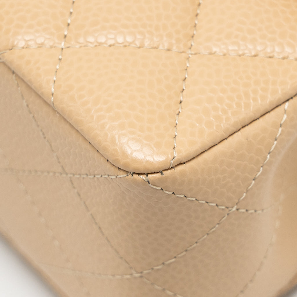 CHANEL SMALL CLASSIC DOUBLE FLAP BAG CAVIAR BEIGE SHW (MICROCHIP)