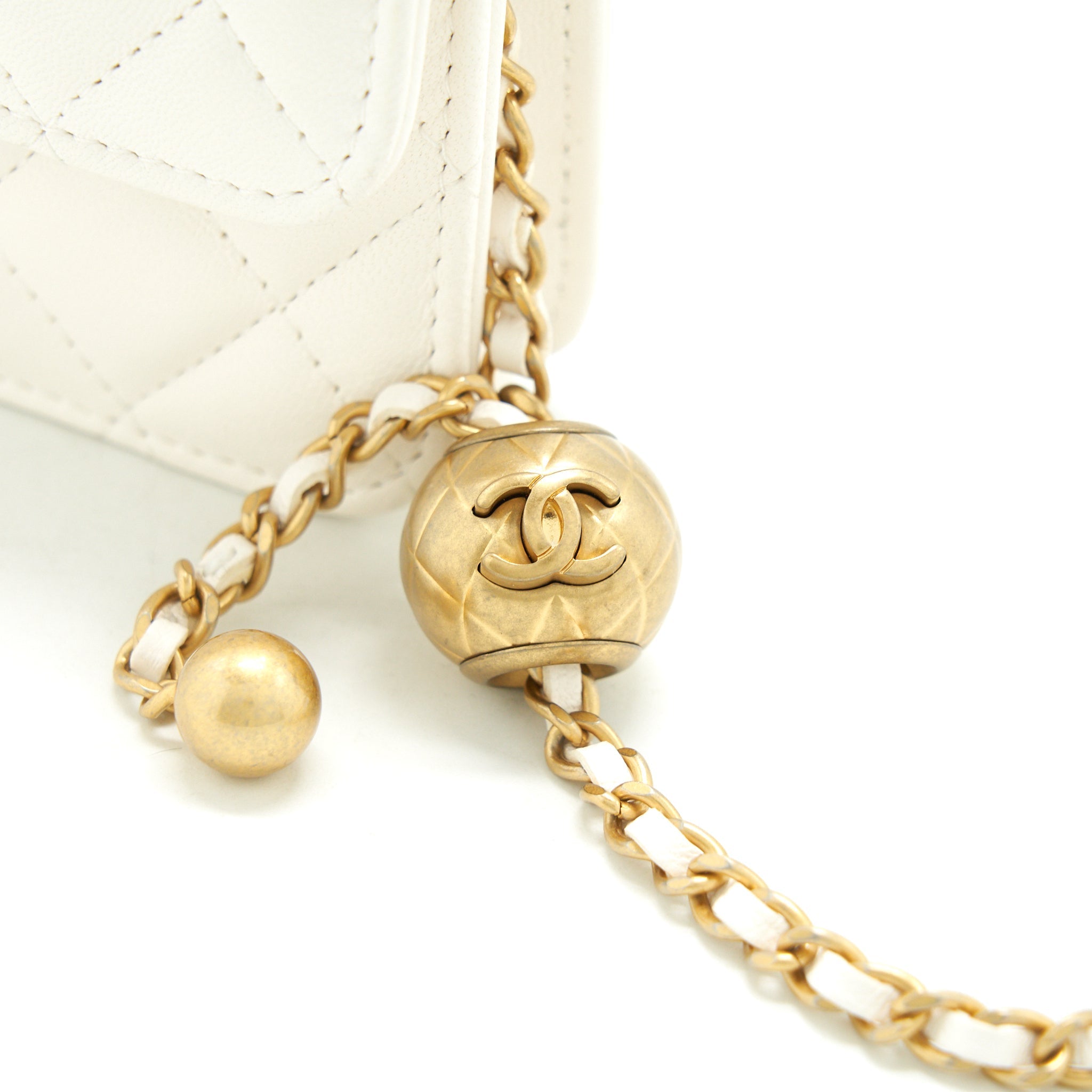 CHANEL 21B PEARL CRUSH MINI FLAP BAG WITH CHAIN/BELT BAG WHITE GHW
