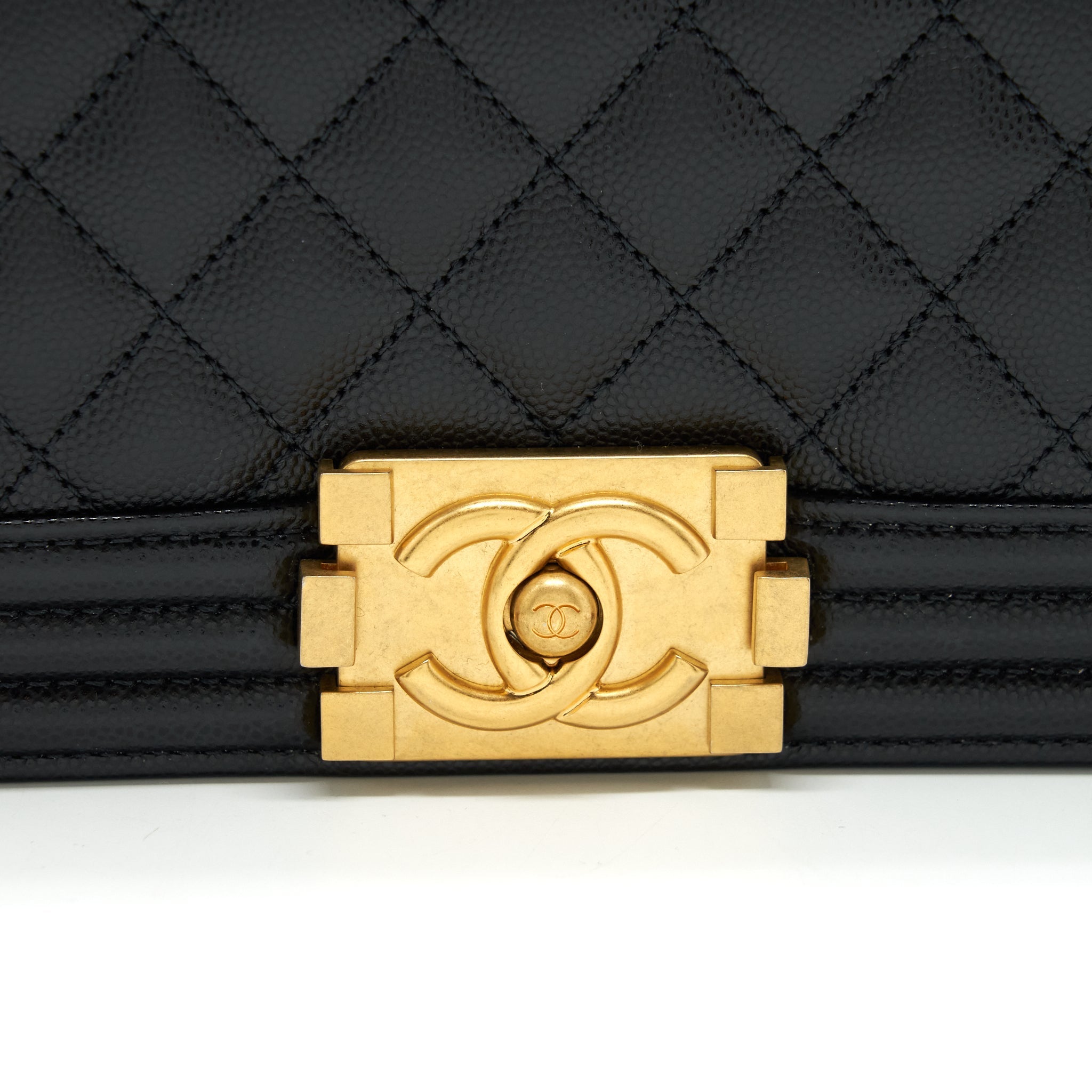 CHANEL MEDIUM BOY BAG CAVIAR BLACK WITH BRUSHED GHW (MICROCHIP)