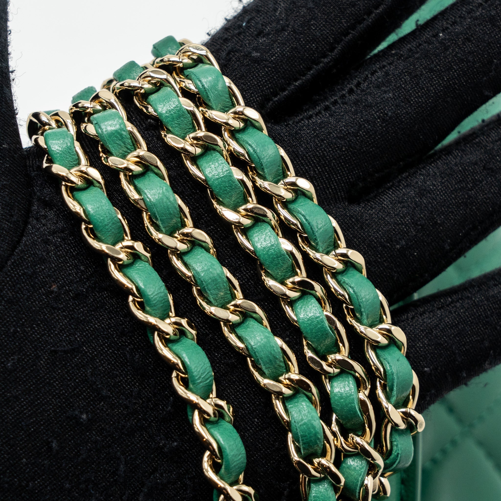 CHANEL TOP HANDLE MINI FLAP BAG WITH CHAIN LAMBSKIN GREEN LGHW (MICROCHIP)