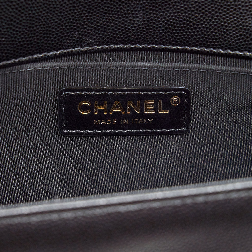 CHANEL MEDIUM BOY BAG CAVIAR BLACK WITH BRUSHED GHW (MICROCHIP)