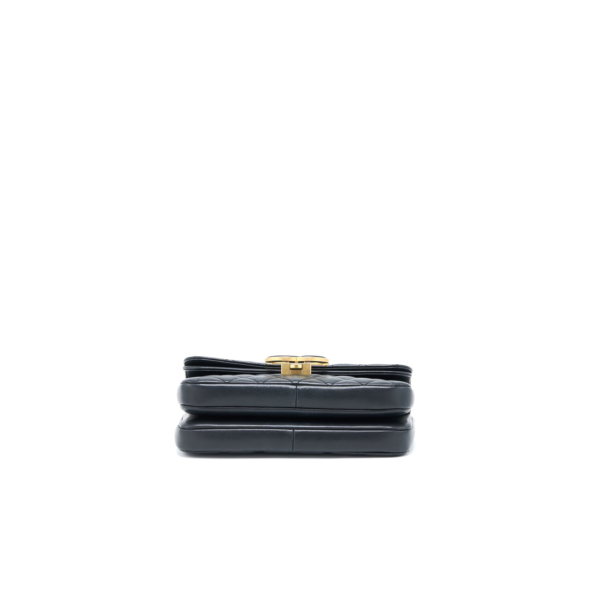 CHANEL SMALL ENAMEL CC FLAP BAG LAMBSKIN BLACK GHW