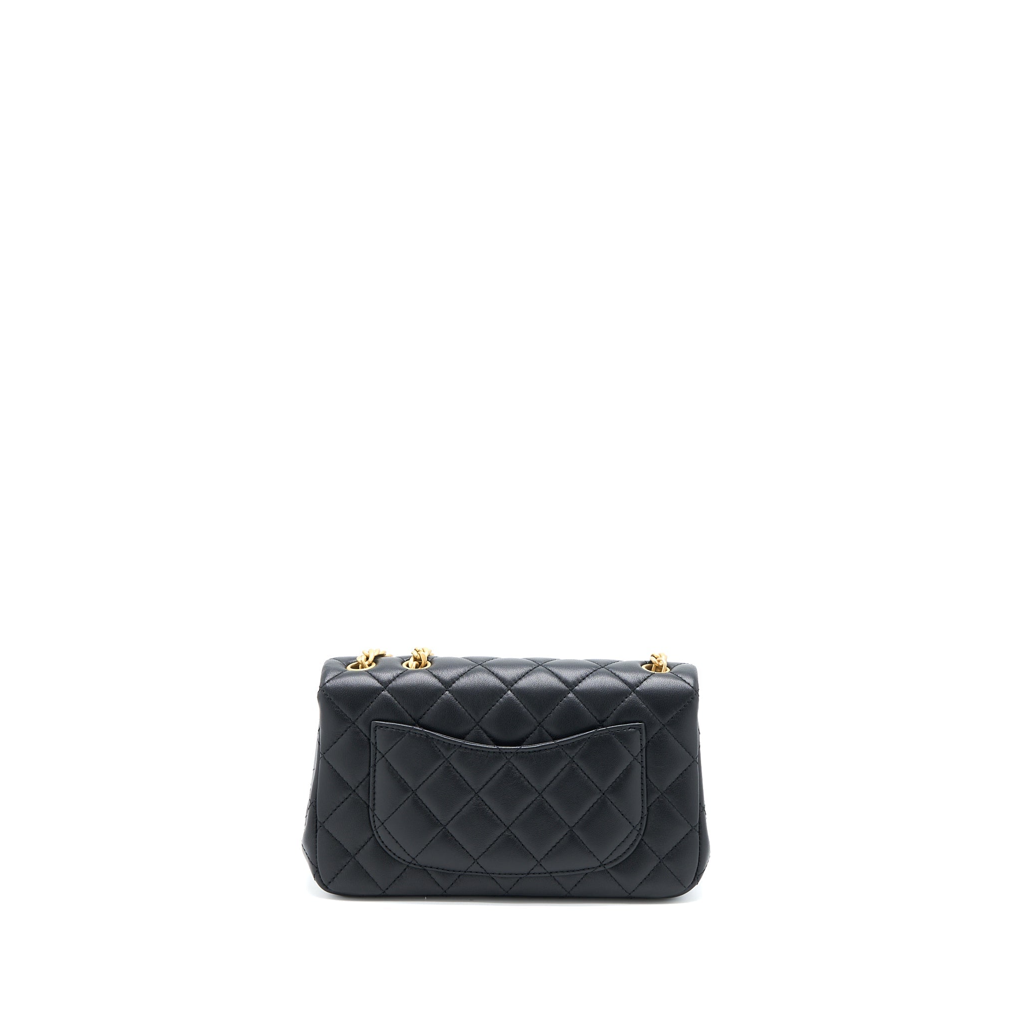 CHANEL 23S CAMELLIA CHAIN MINI RECTANGULAR LAMBSKIN BLACK BRUSHED GHW (MICROCHIP)