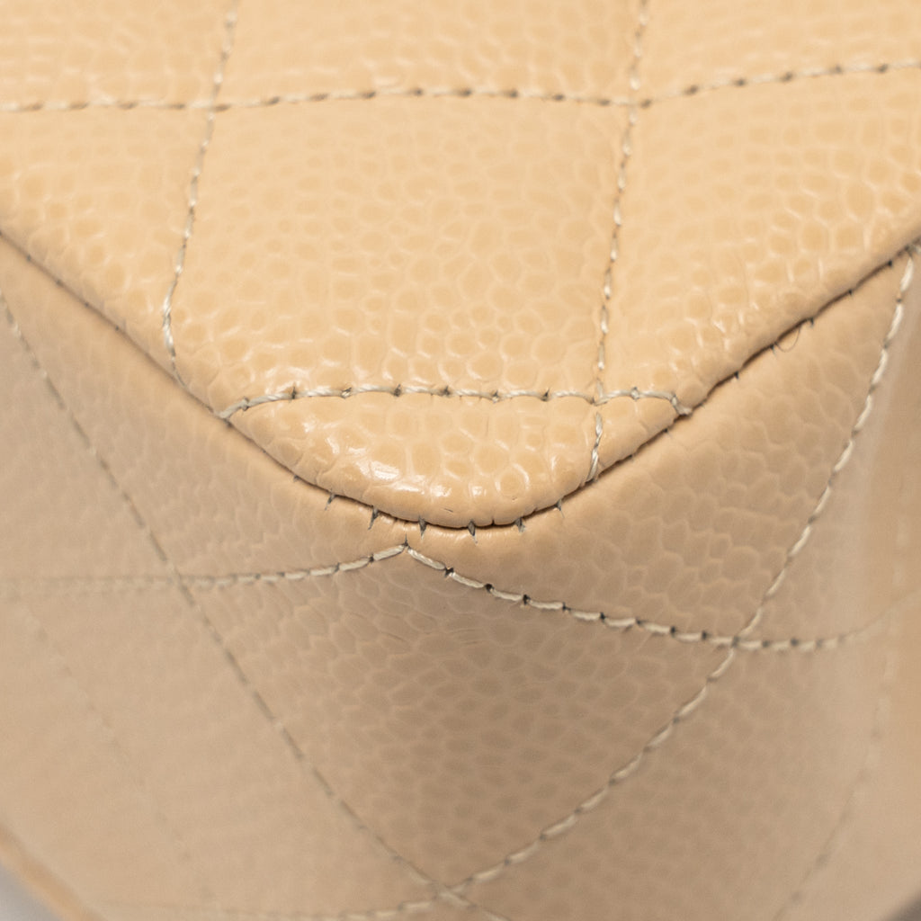 CHANEL SMALL CLASSIC DOUBLE FLAP BAG CAVIAR BEIGE SHW (MICROCHIP)