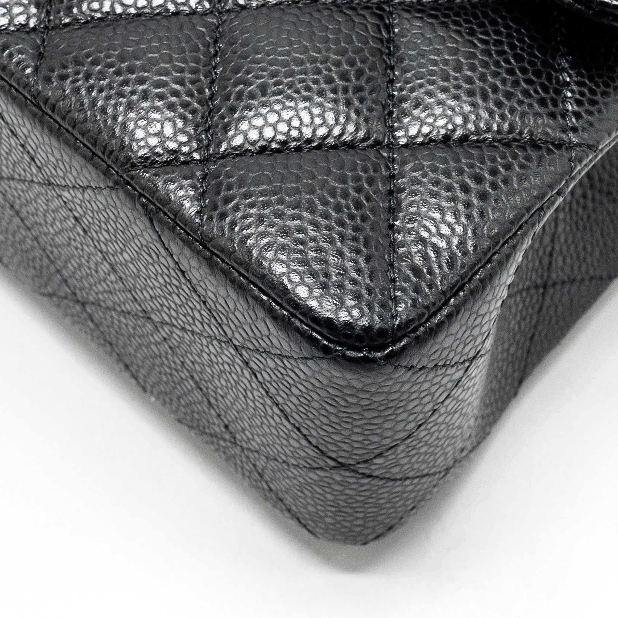 CHANEL SMALL CLASSIC DOUBLE FLAP BAG CAVIAR BLACK SHW (MICROCHIP)
