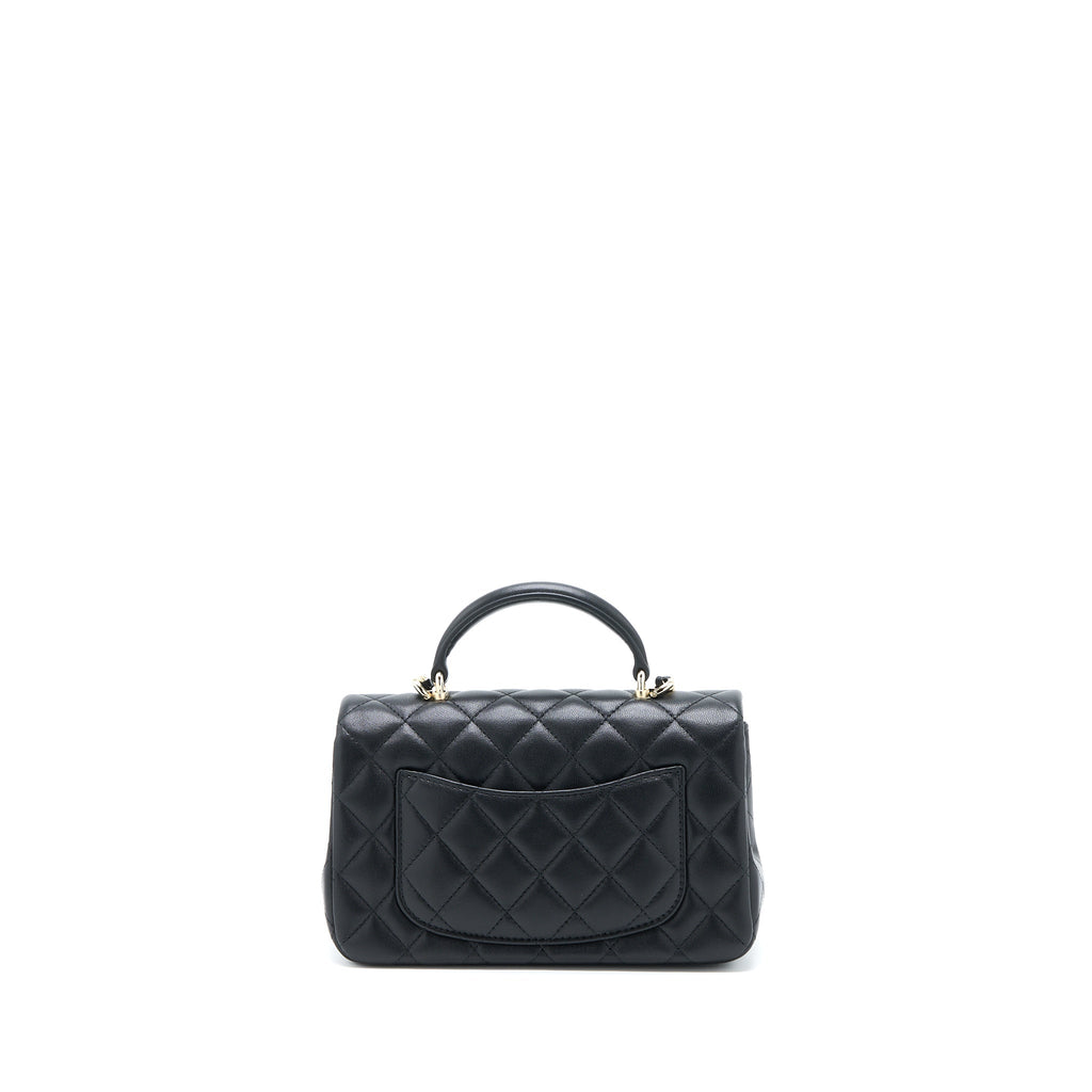 CHANEL TOP HANDLE MINI RECTANGULAR FLAP BAG LAMBSKIN BLACK LGHW (MICROCHIP)