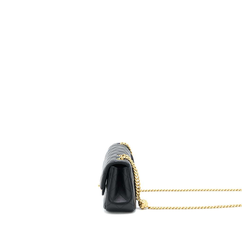 CHANEL 23S CAMELLIA CHAIN MINI RECTANGULAR LAMBSKIN BLACK BRUSHED GHW (MICROCHIP)