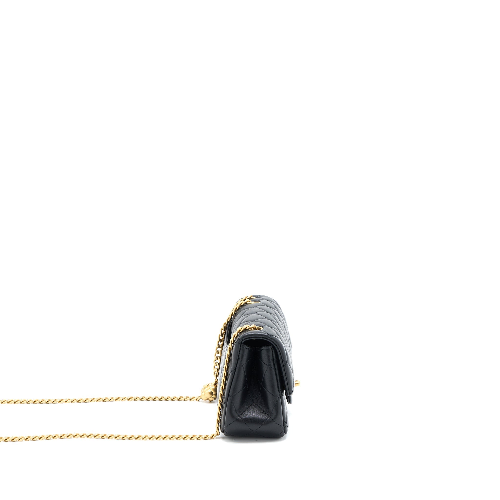 CHANEL 23S CAMELLIA CHAIN MINI RECTANGULAR LAMBSKIN BLACK BRUSHED GHW (MICROCHIP)