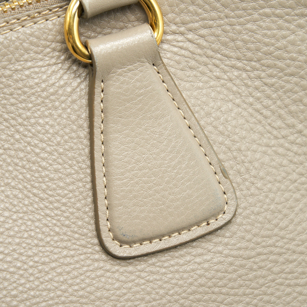 PRADA GRAINED CALFSKIN DOUBLE ZIP TOTE BAG LIGHT GREY GHW