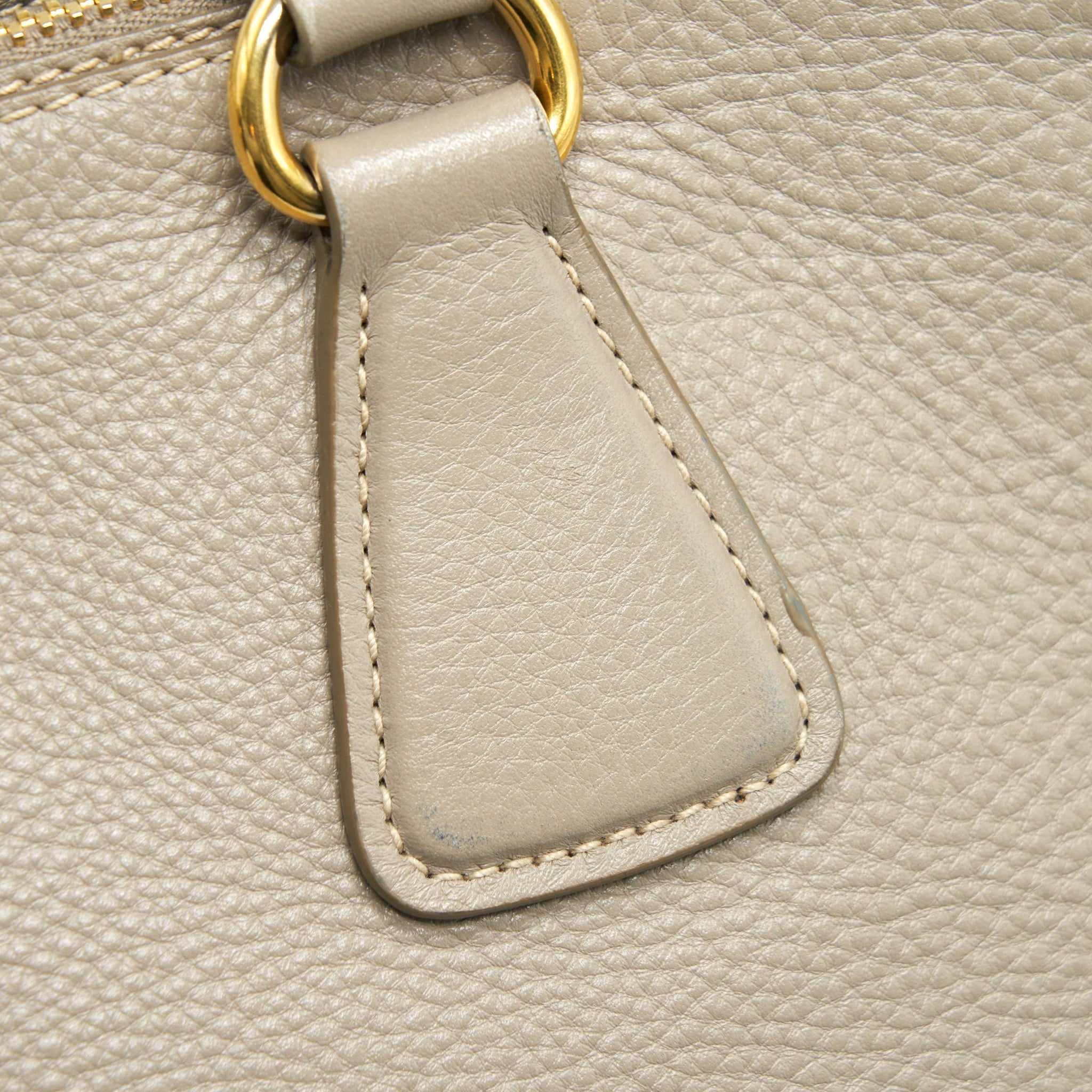 PRADA GRAINED CALFSKIN DOUBLE ZIP TOTE BAG LIGHT GREY GHW