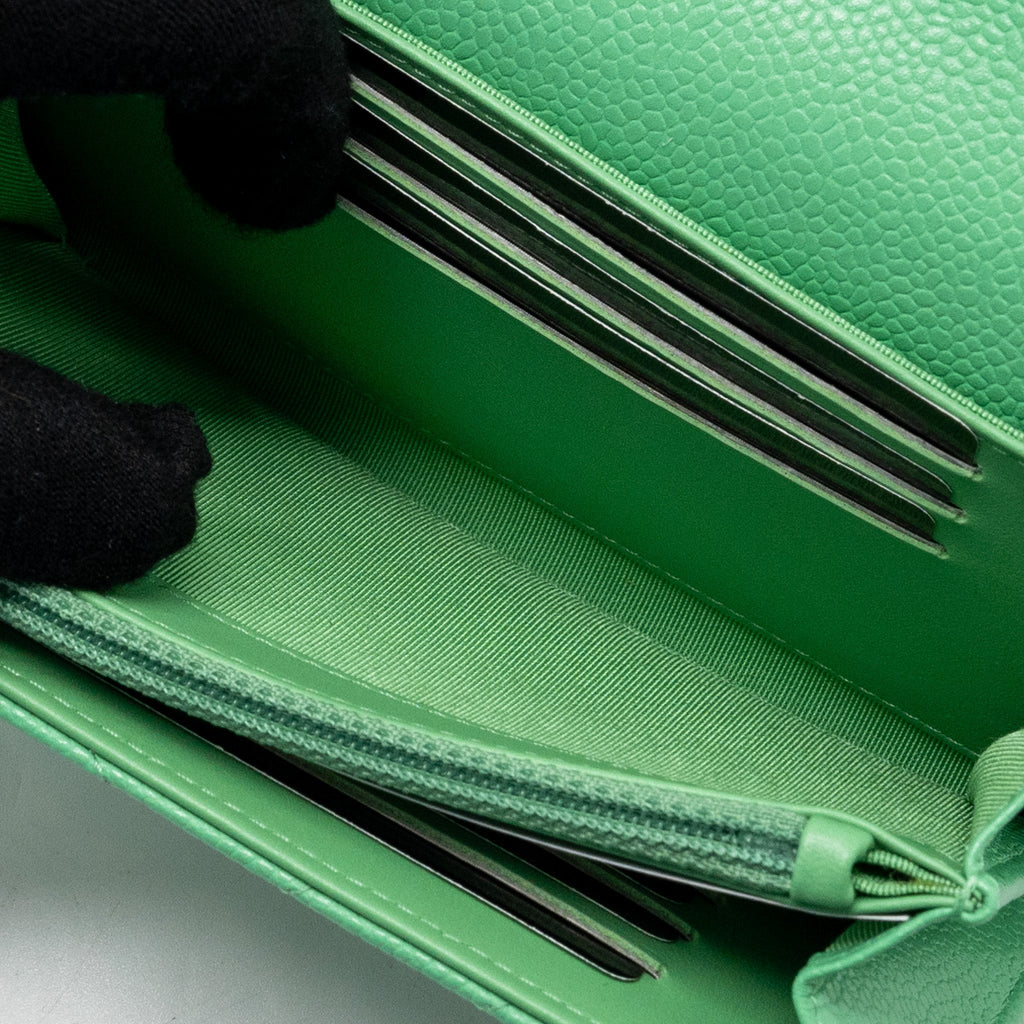 CHANEL CLASSIC FLAP WALLET CHEVRON CAVIAR GREEN SHW