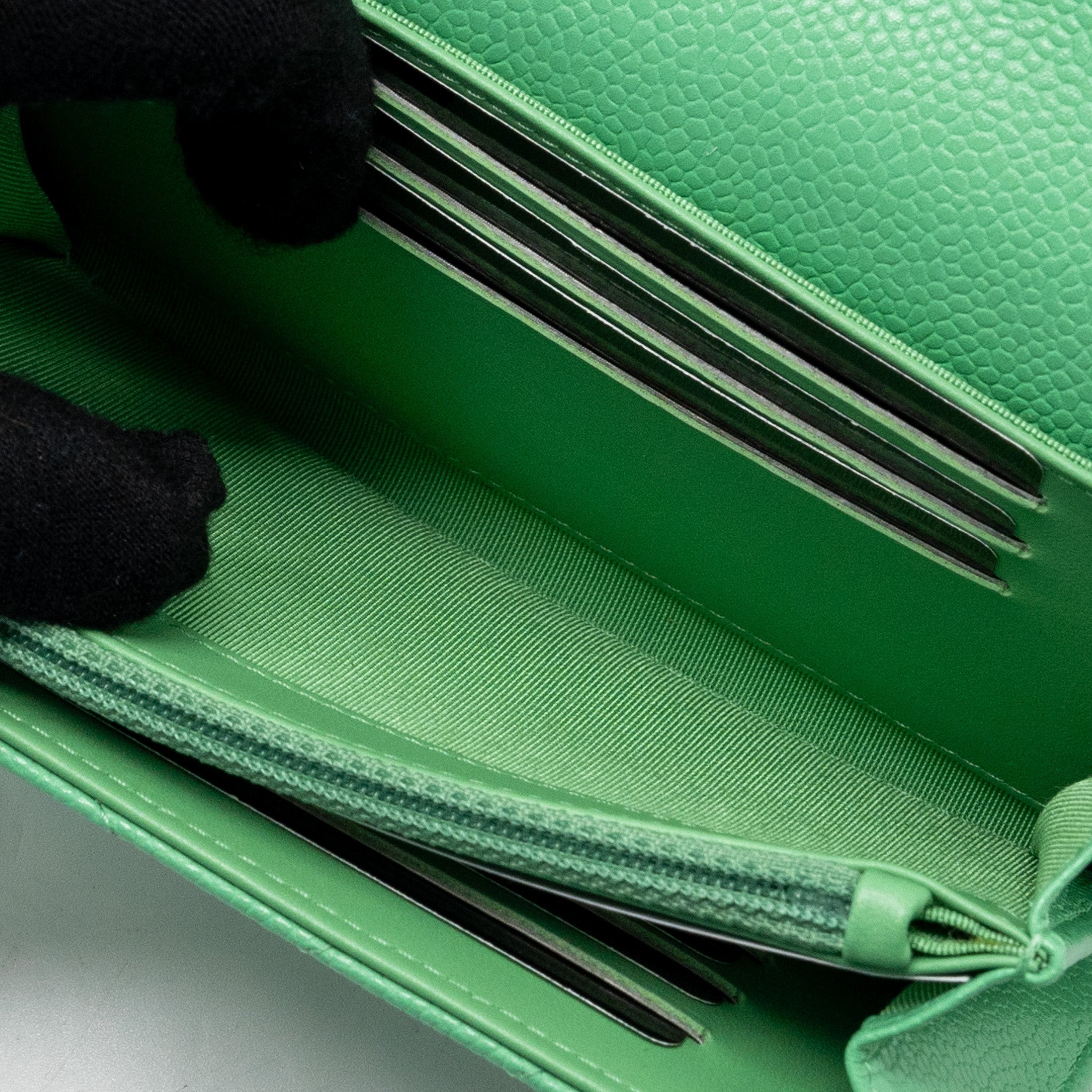 CHANEL CLASSIC FLAP WALLET CHEVRON CAVIAR GREEN SHW