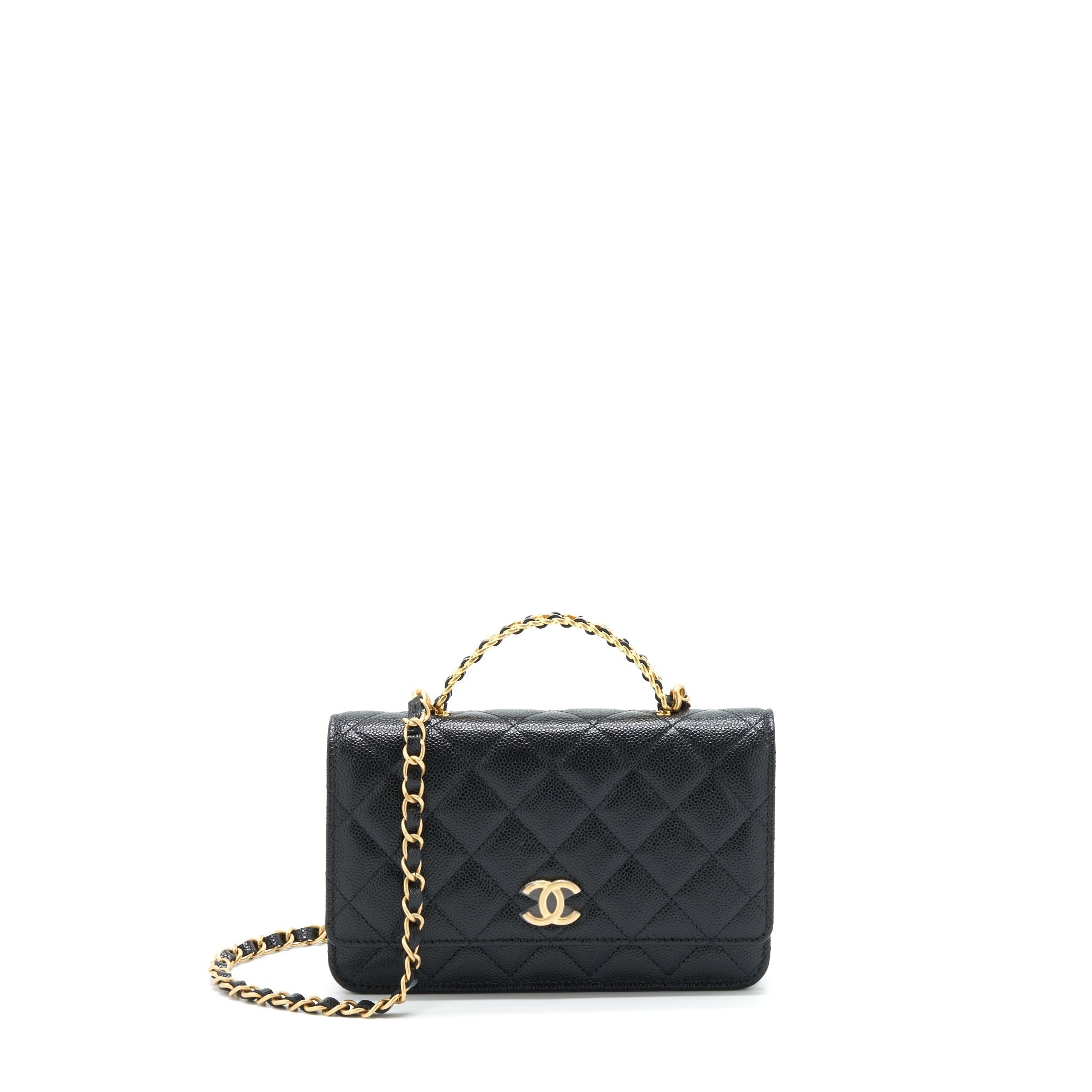 CHANEL 22S LOGO TOP HANDLE WALLET ON CHAIN CAVIAR BLACK GHW (MICROCHIP)