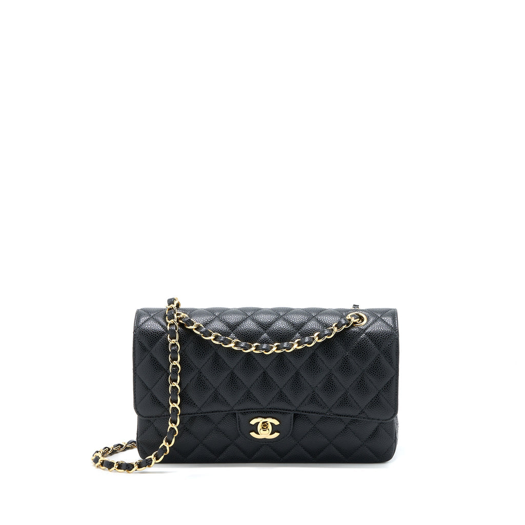 CHANEL MEDIUM CLASSIC DOUBLE FLAP BAG CAVIAR BLACK GHW (MICROCHIP)
