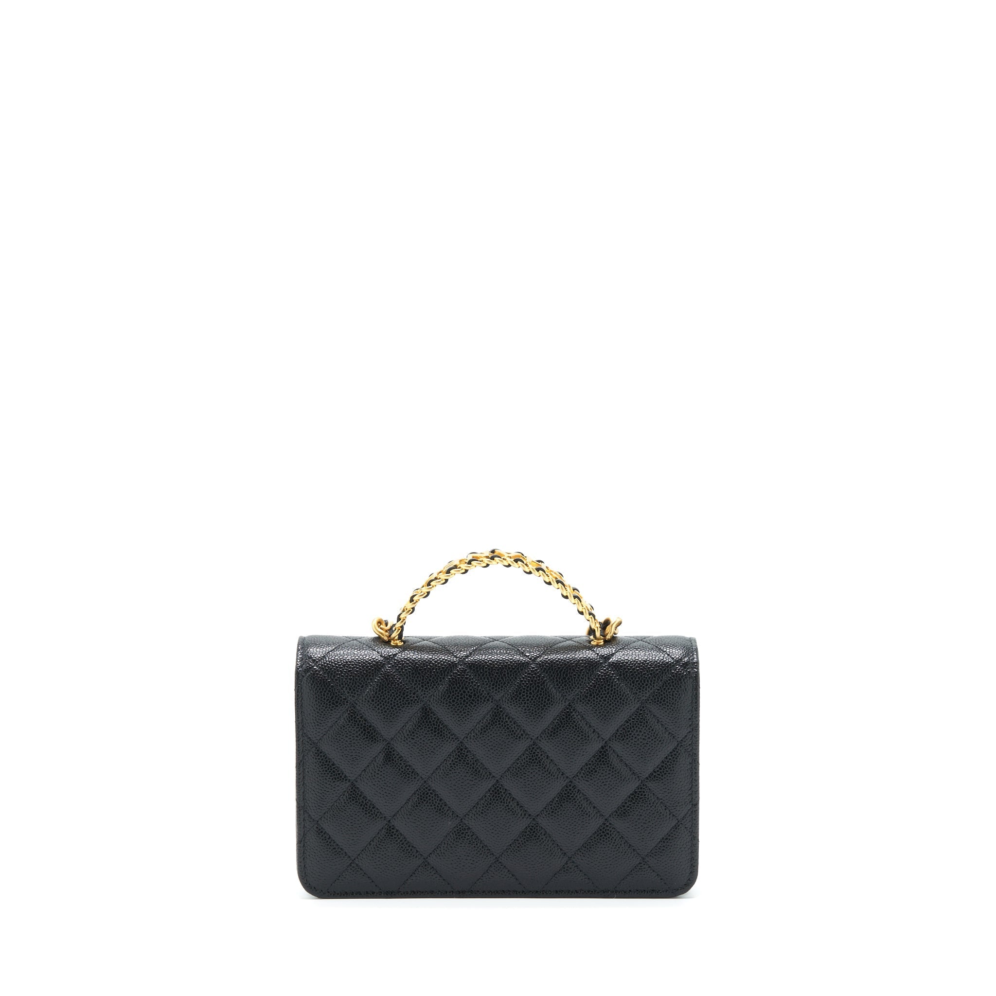 CHANEL 22S LOGO TOP HANDLE WALLET ON CHAIN CAVIAR BLACK GHW (MICROCHIP)