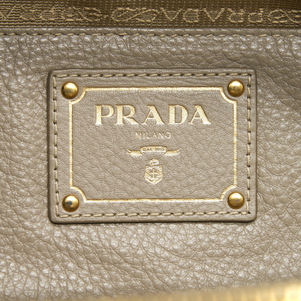 PRADA GRAINED CALFSKIN DOUBLE ZIP TOTE BAG LIGHT GREY GHW